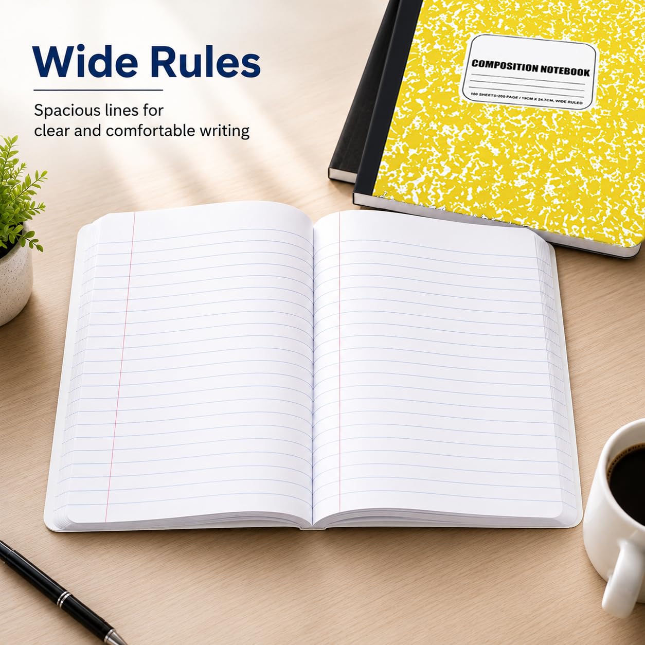 Composition Notebook 12 Pack, College Ruled Paper, Notebooks for School, School Comp Book, 9-3/4 x 7-1/2 Inches, 100 Sheets, 200 Pages Marble Covers - Yellow