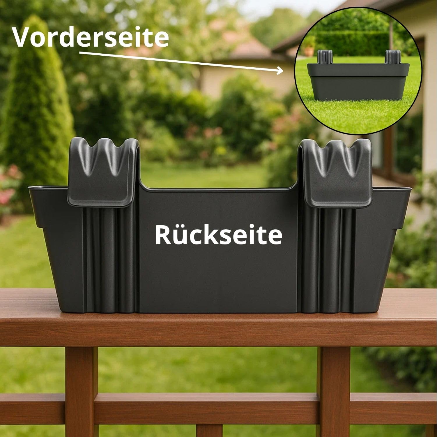 BigDean 4X Blumenkasten Balkongeländer 50cm mit Wasserspeicher Anthrazit | Balkonkasten inklusive Halterung, Blumentopf zum Aufhängen