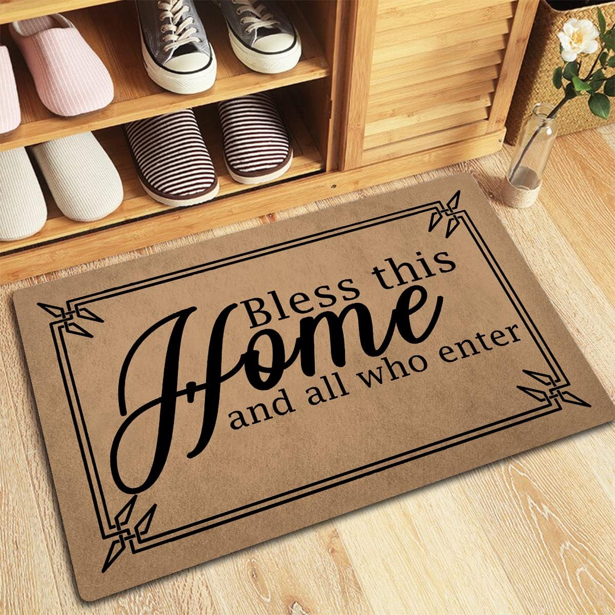 Funny Mats Bless This House and All Who Enter Welcome Doormat Home Decor Area Rugs Non-Woven Fabric Top with a Anti-Slip Rubber Back for Front Door Indoor/Outdoor/Kitchen Mats 23.6"(L) x 15.7"(W)