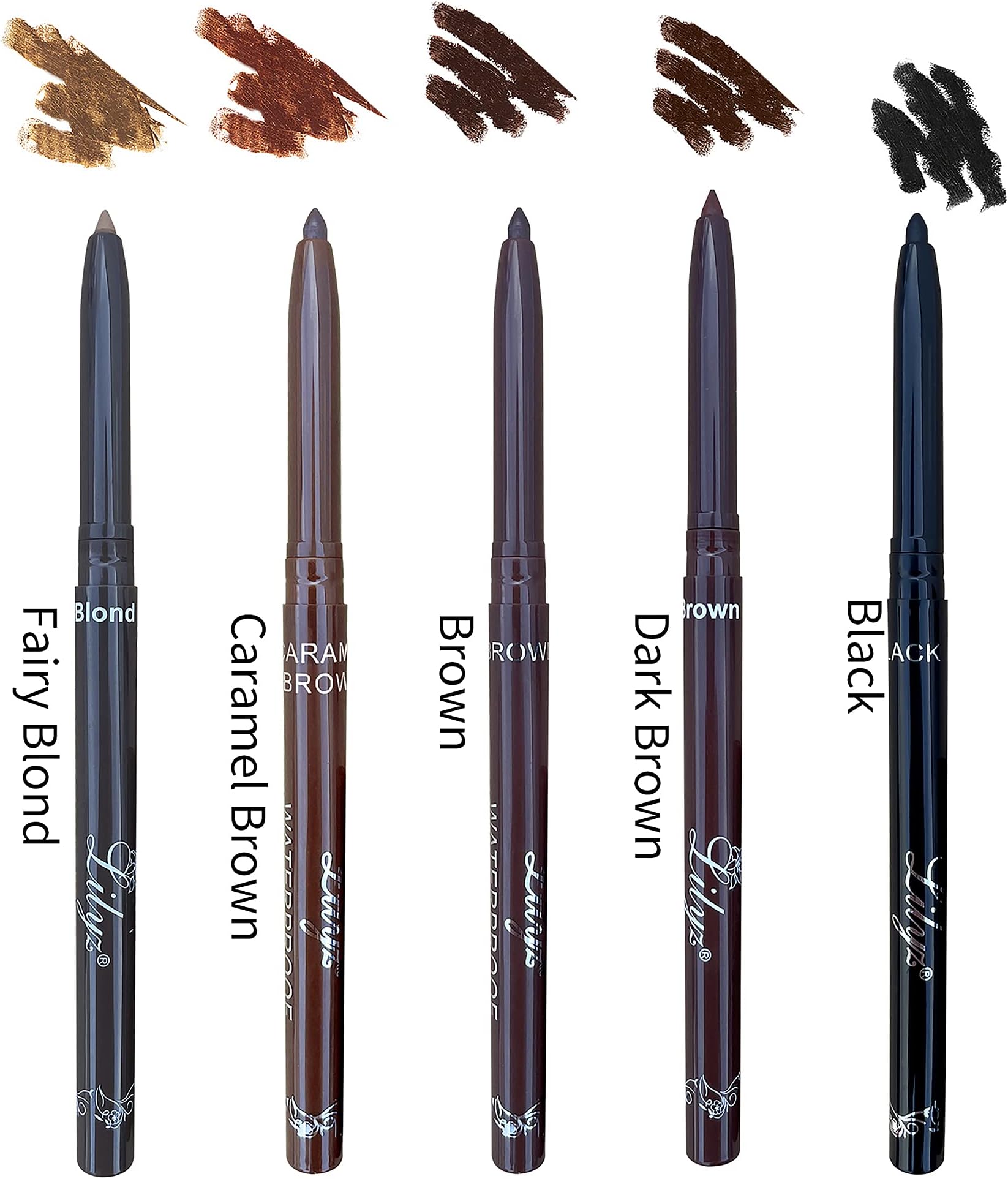 5PC Makeup Eyebrow Pencil Automatic Set, Waterproof Softly Defines incl. Black, Brown, Dark Brown, Blond, Caramel Brown Shades, Ultra Micro Slim Creates High Precision
