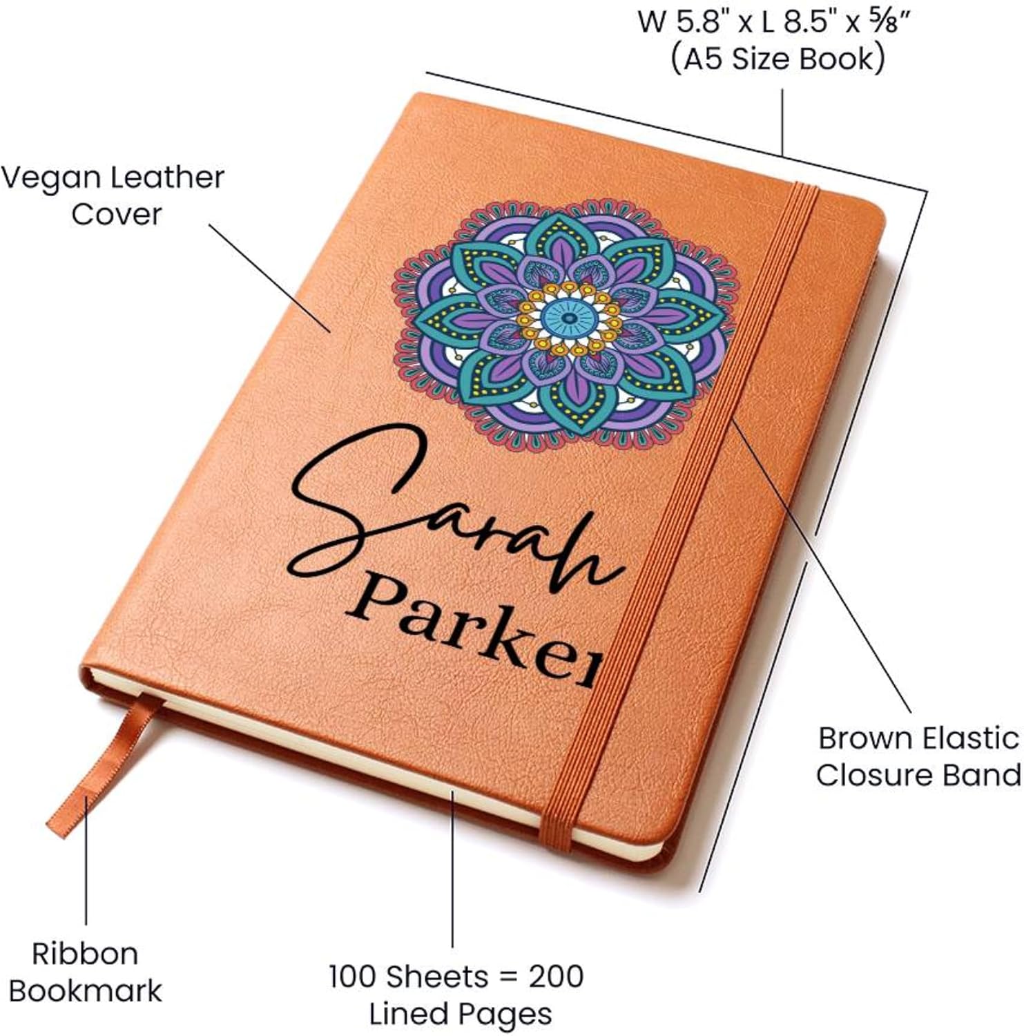 Hilis Personalized Journal for Women or Men, 12 Design, Custom A5 Vegan Leather Lined Notebook for Writing, Daily Dairy, Dream Wellness Travel