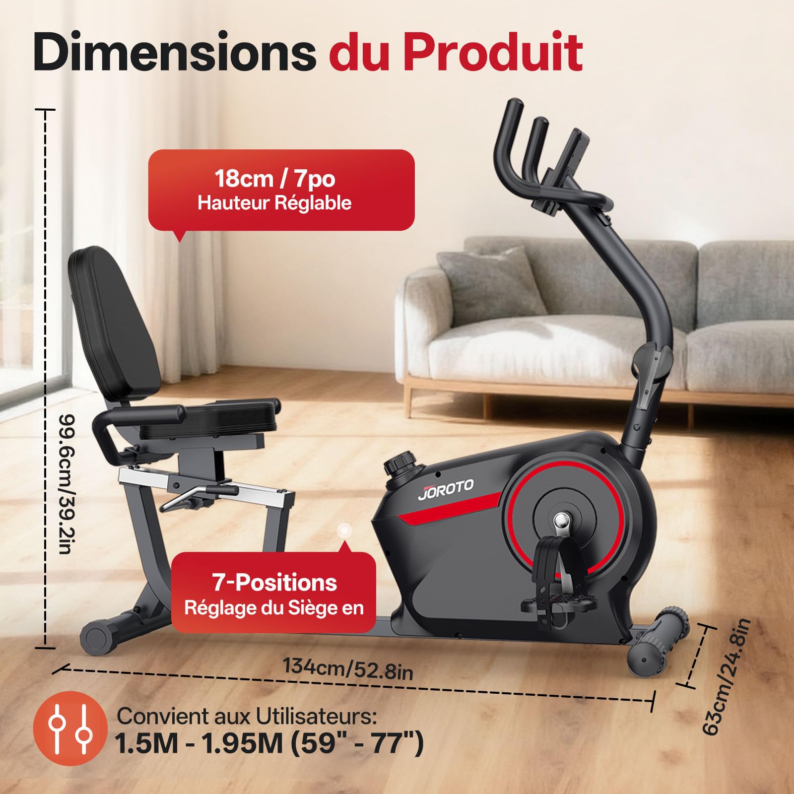 JOROTO JH30 JH30PRO Vélo d'Appartement Allongé Magnétique Bluetooth 136KG Écran LCD Siège Réglable