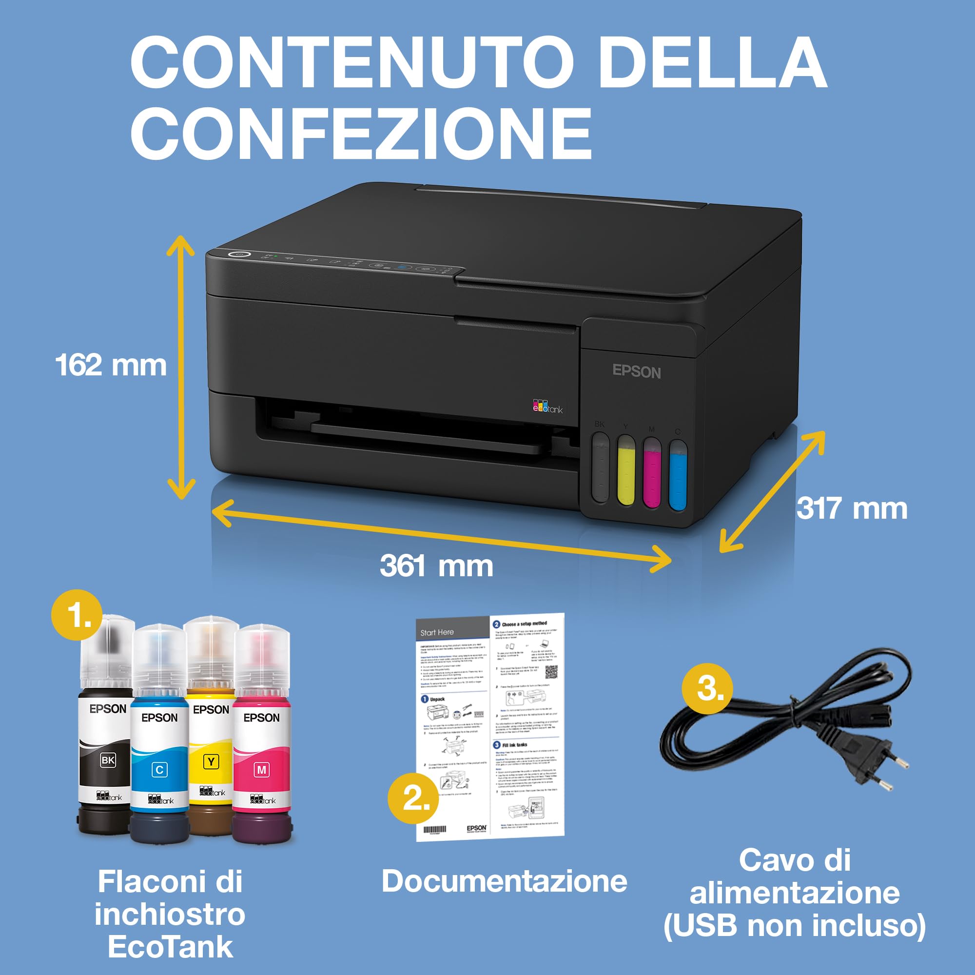 Epson EcoTank ET-2912 | Uso domestico intenso | Wi-Fi | A4 | Stampa, copia, scansione | Compatibile con AirPrint | Compatta | Fino a 3 anni di inchiostro inclusi