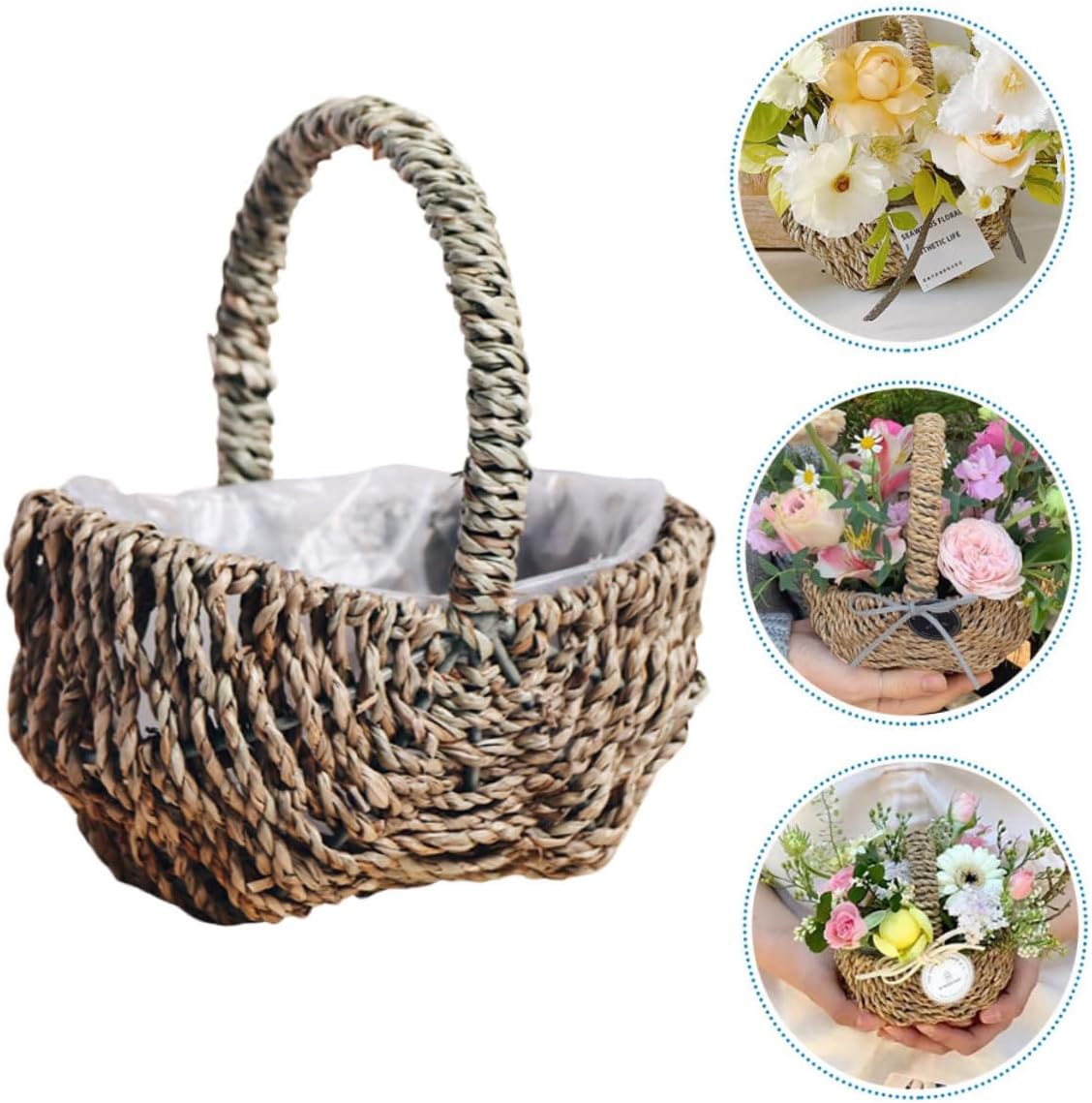 SHINEOFI Wedding Flower Basket Handheld Woven Flower Girl Basket Small Korean Style for Wedding Ceremony
