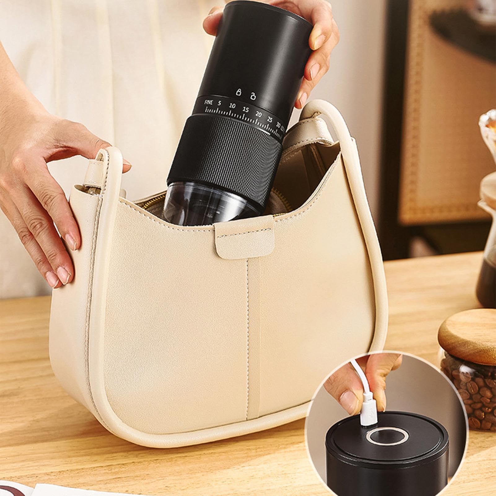 Molinillos de café portátiles – Molinillo de café ajustable, molinillo de café compacto | Molinillo de reducción de ruido, recargable, portátil para familiares y amigos | recargable con reducción de ruido, molinillo para cocina, portátil de varias velocid