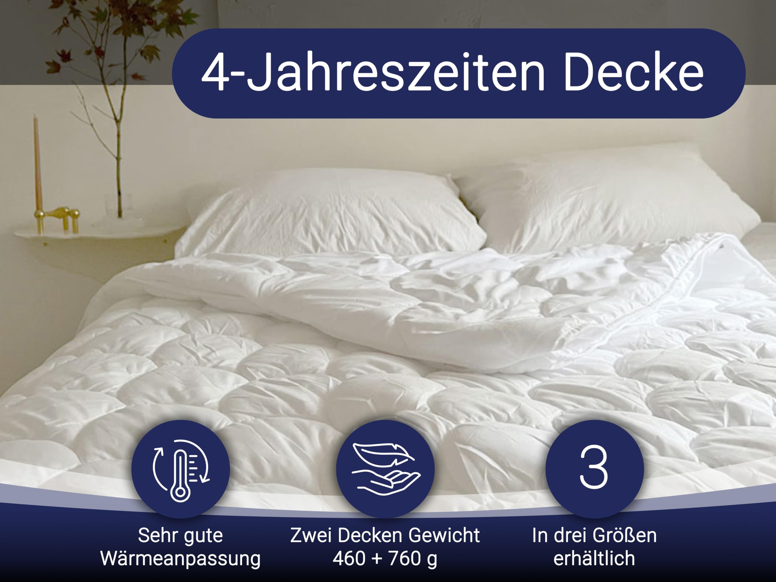 ZOLLNER 4-Jahreszeiten Bettdecke - für Sommer und Winter - aus 2 zusammengeknöpften Decken - waschbar bis 60 °C - 135x200 cm - Hotelqualität - Oeko Tex Zertifiziert