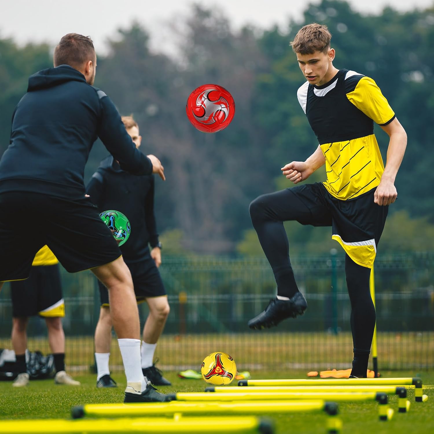 MiniInflat 12 Pcs Soccer Balls Bulk Size 4 Soccer Balls with Pump Soft Football Outdoor Indoor for Sport Training Practice Gift for Adult