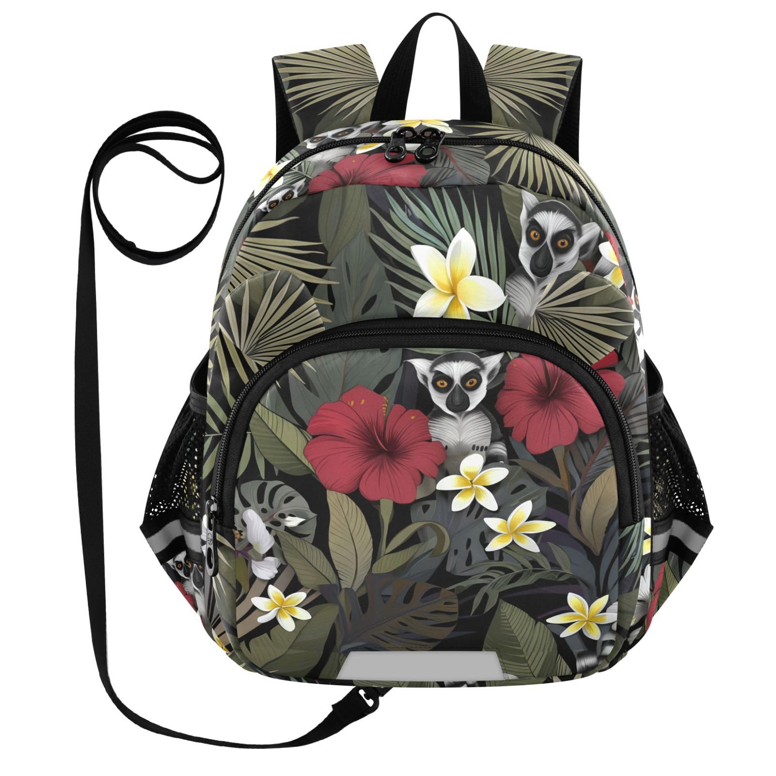 Lemur Hibiscus Dark Toddler Harness Backpack for Boys Girls 3-6 Years Kids Backpack with Anti Lost Safety Leash Baby Protection Backpack for Walking Travel Preschool