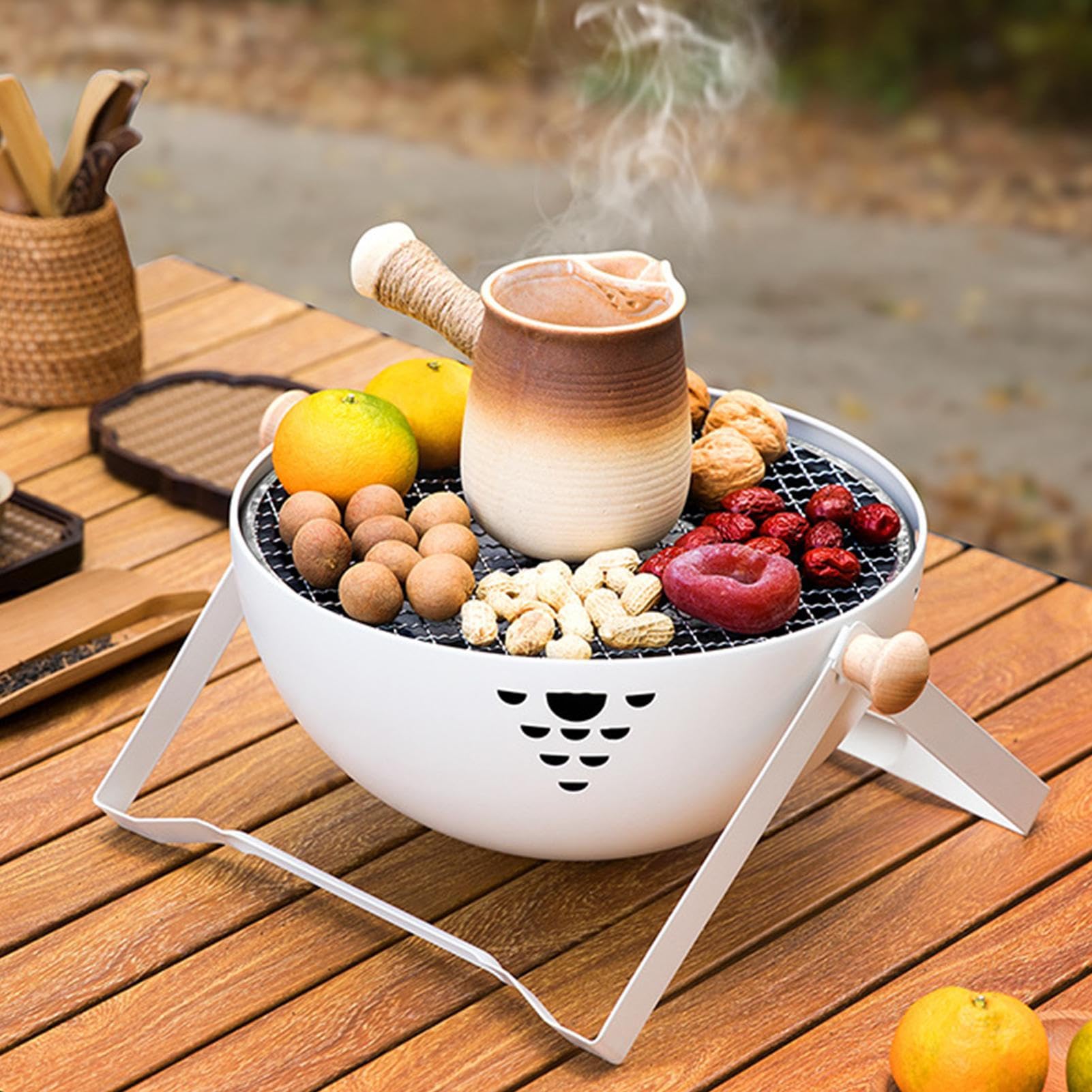 Barbacoa De Carbón Plegable y Portátil A Mano | Parrilla De Barbacoa Con Mango Anti Quemaduras Para Exteriores Jardín Camping Viajes Picnic Carne a la Plancha y Preparación