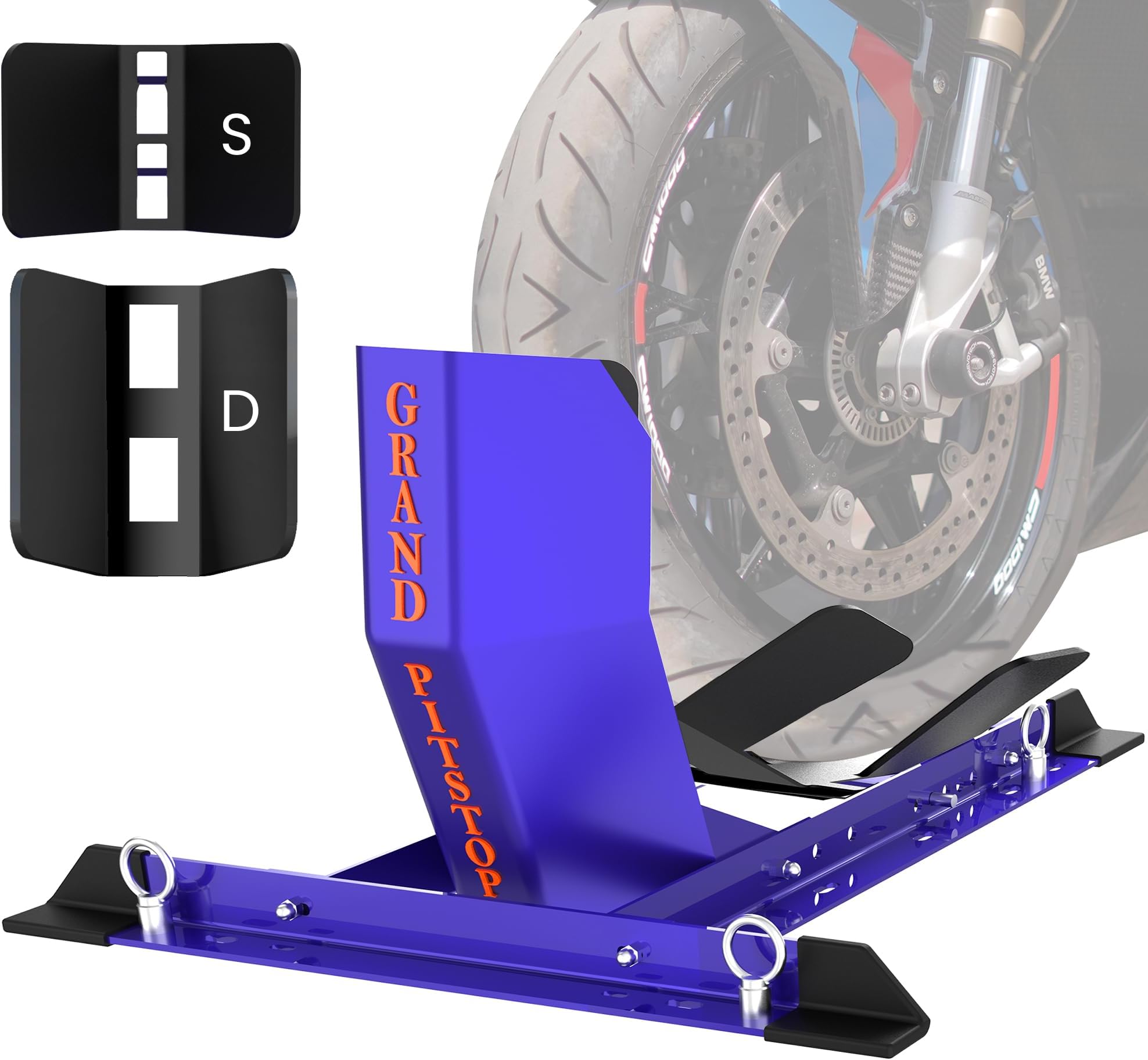 GRAND PITSTOP Universal Wheel Chock for Crusier, Sports & Dirt Bikes, Heavy Duty 4000 lbs/2000 KG Load Capacity Motorcycle Stand for Trailer Completely Adjustable Detachable Foldable Wheel Chock Blue