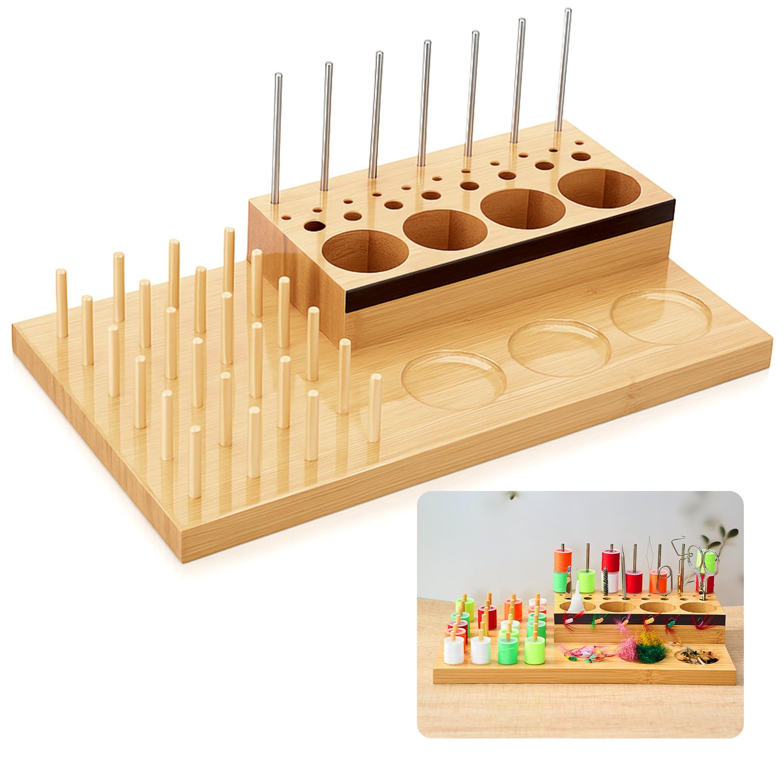 Amazon.com : Yalikop Wooden Fly Tying Fishing Kit Organizer with