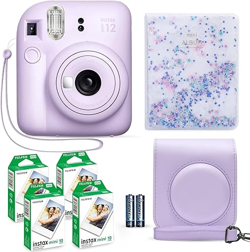 Fujifilm Instax Mini 12 - Cámara instantánea color morado lila + paquete de pelĂcula Fuji Instax (40 hojas) + paquete de accesorios para obturador, Fujifilm Instax Mini 12 - Cámara instantánea color morado lila + paquete de pelĂcula Fuji Instax (40 hojas) + paquete de accesorios para obturador,