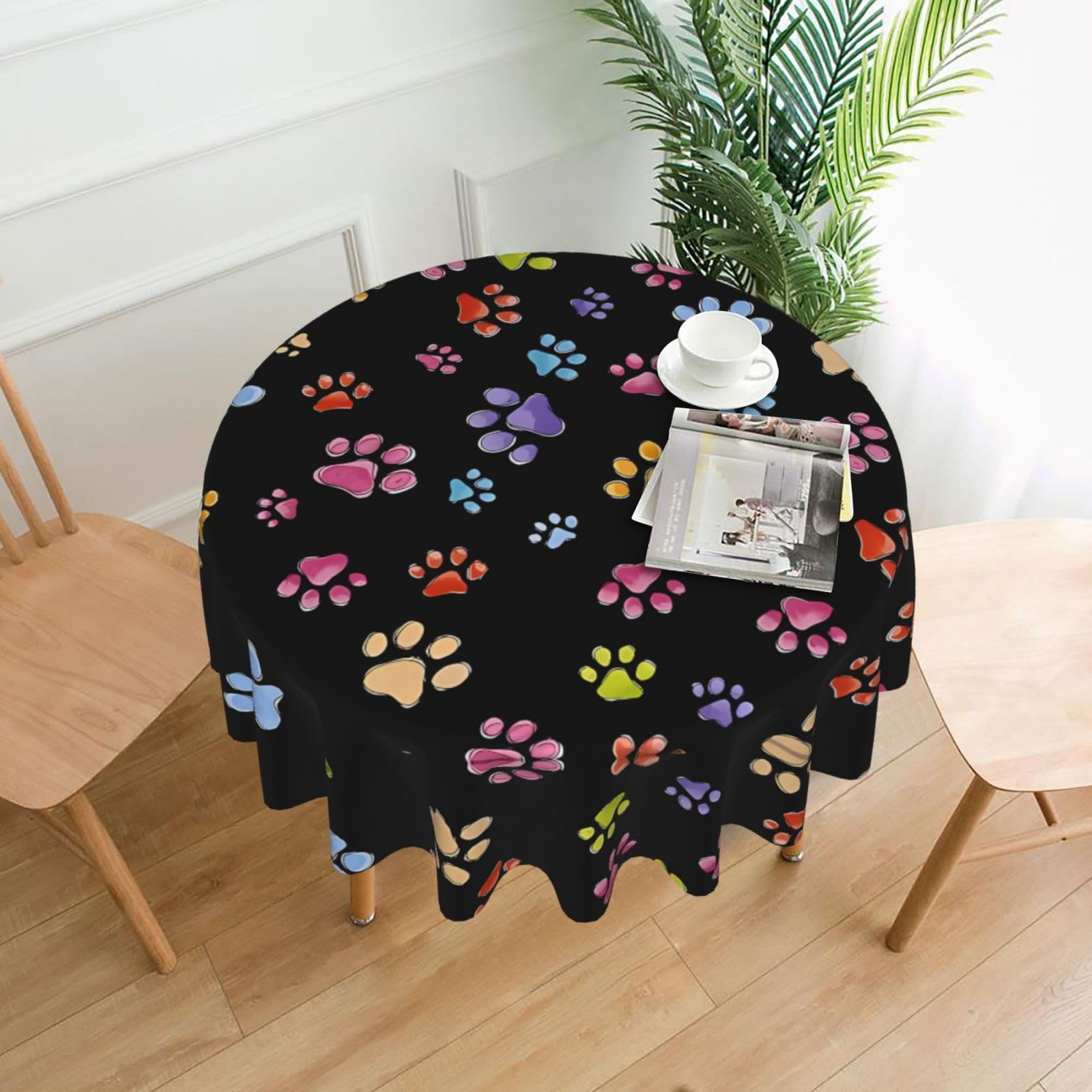 hhxvcv Pawful Paws Print Round Tablecloth – Dining Table Cover
