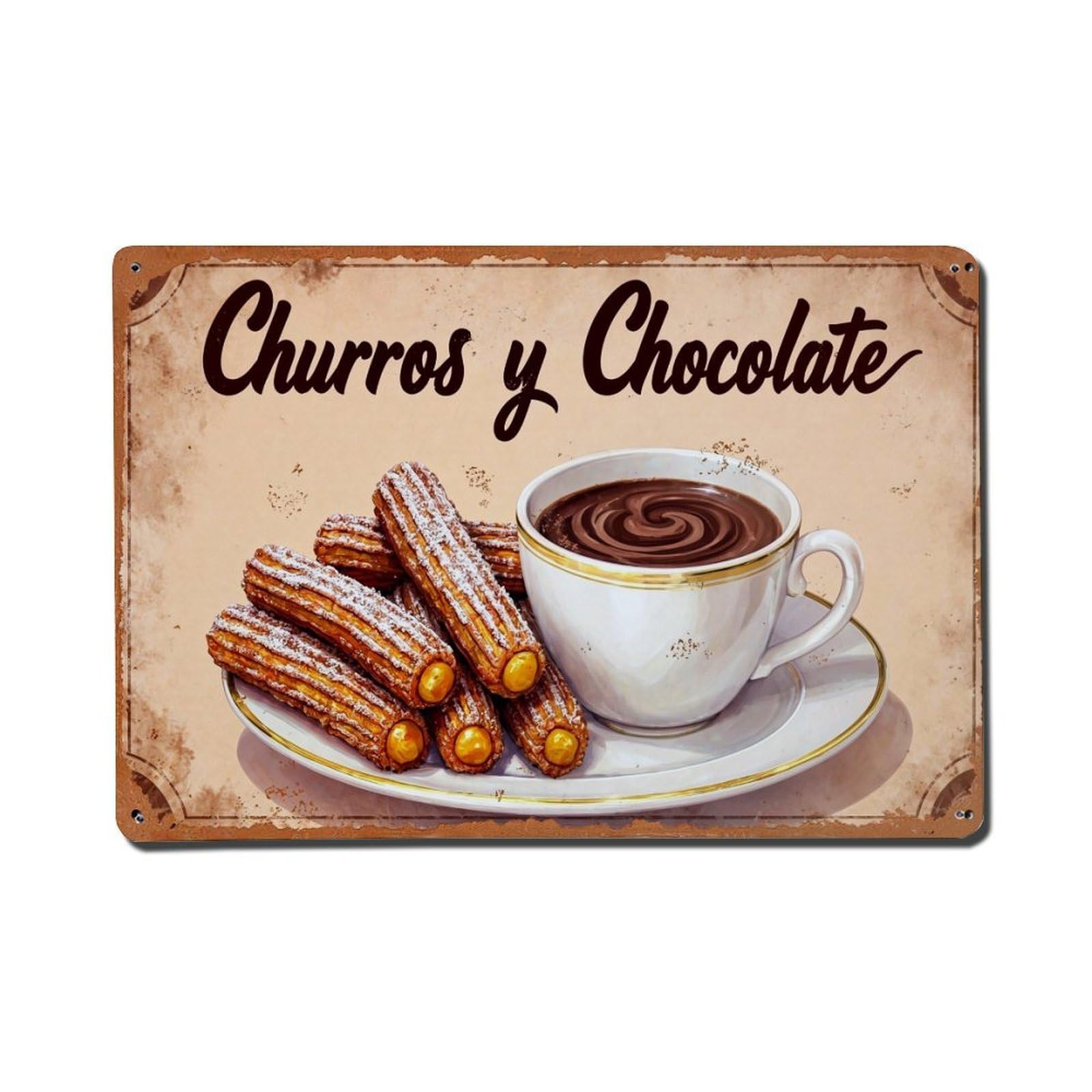Churros And Chocolate Cup Metal Tin Sign Plaque