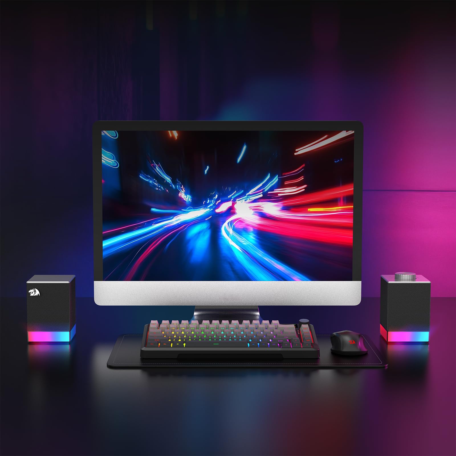 Redragon GS517 - Altoparlante per computer RGB, sistema audio stereo 2.0 con doppia connettività BT e USB, 8 effetti di illuminazione RGB, comandi touch e manopola del volume, perfetto per giochi e