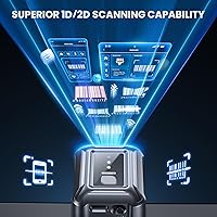 Vista 4 de Eyoyo Escáner de código de barras portátil con pulsera: escaneo de código 1D 2D rápido manos libres, mini lector de código QR inalámbrico Bluetooth