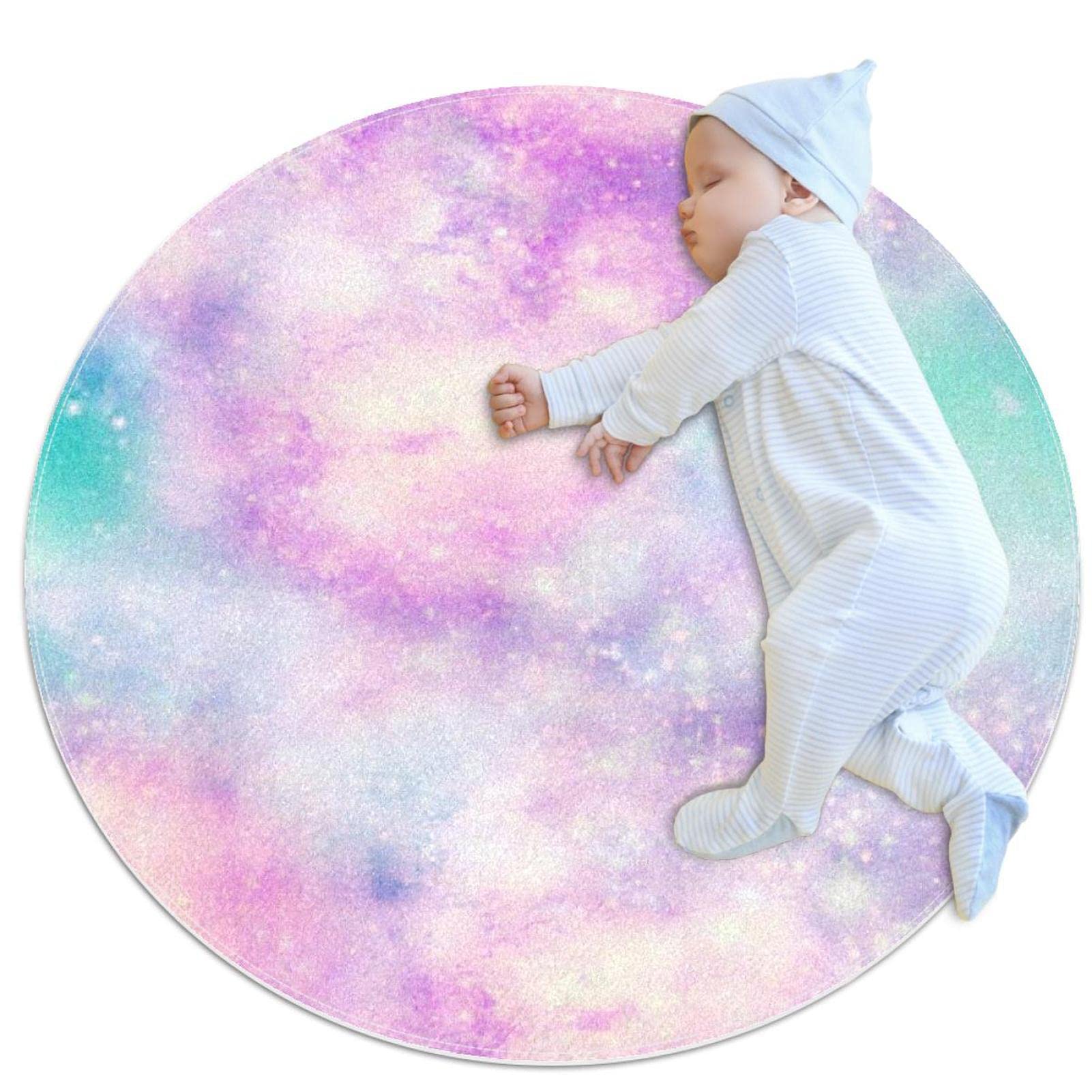 Tapis de salle de bain antidérapant et paillasson rose galaxie rond pour chambre