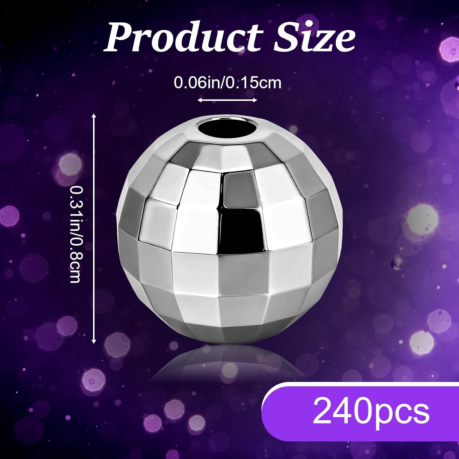 240PCS Mini Disco Balls Round Silver Reflective Mirrorball Charms Disco Ball Beads Bracelet Necklace Jewelry Earrings Making Pendants for 70s 80s Costume Dj Party DIY (8 mm) image 2