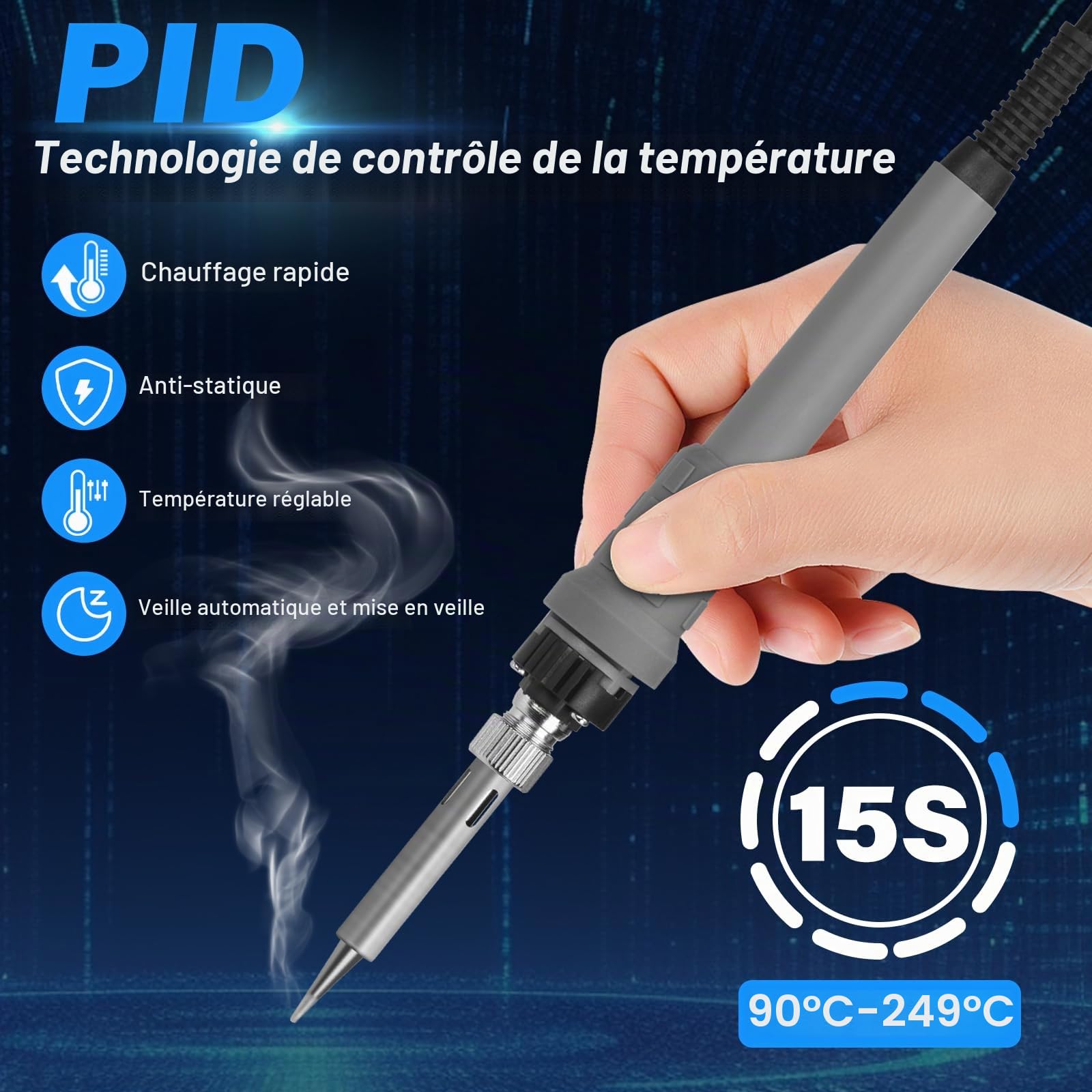 Station de Soudage, 60W Fer à Souder électrique,Station de Souder Numérique 90~480°C Temperature Constante Verrouillable Réglable avec 6 pannes à souder supplémentaires, pompe à dessouder