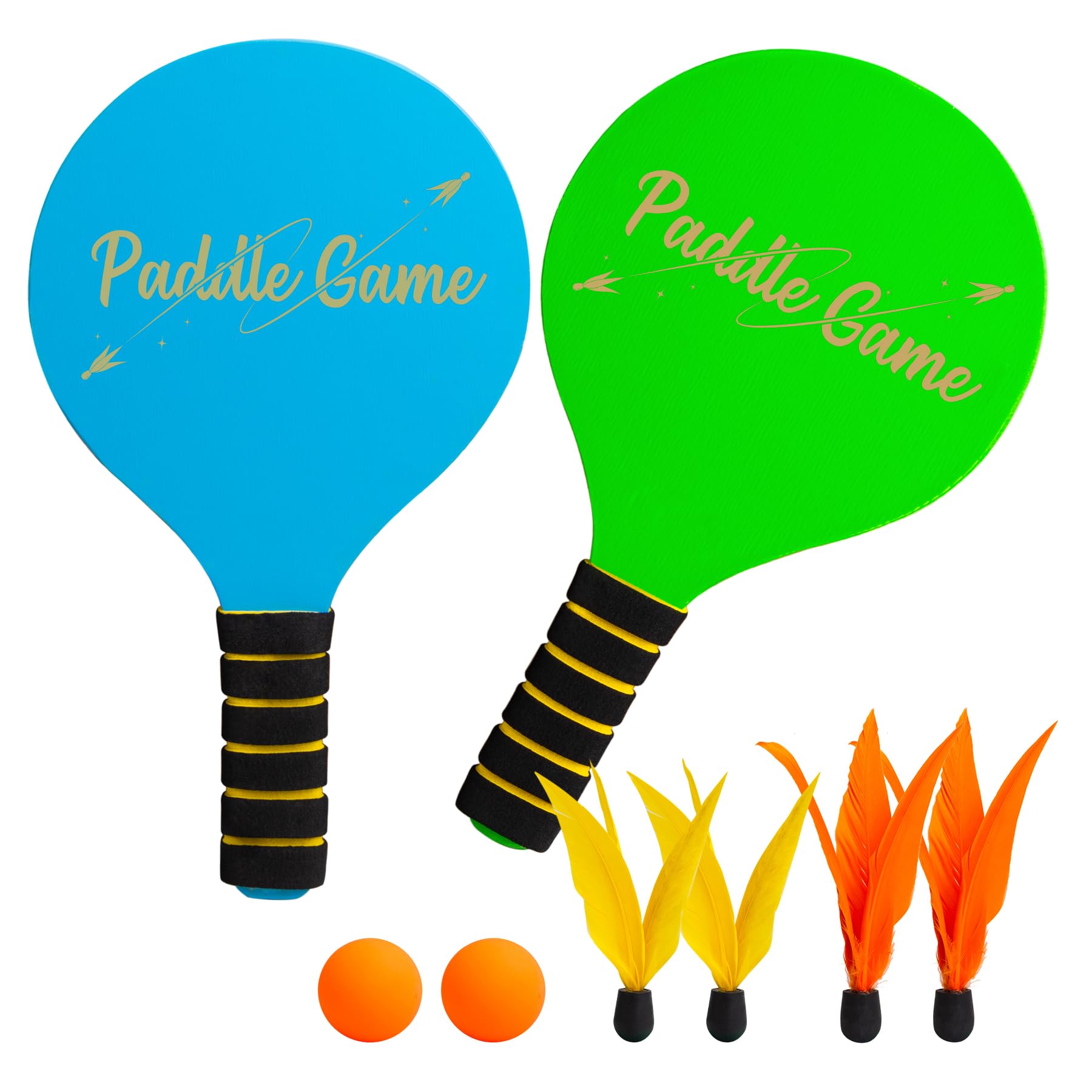 INPODAK Beach Ball Game Set, Beach Ball Racket Set pour Enfants, 2 Raquettes, 4 Volants, 2 balles, Jeu de Paddleball, Jeu de Plage pour Les familles(Bleu Vert, 1 Ensemble)