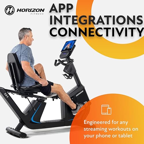 Miniatura 3 de Horizon Fitness Bicicleta reclinada 5.0R, fitness y cardio, bicicleta de ciclismo de resistencia magnética con Bluetooth, asiento cómodo con soporte