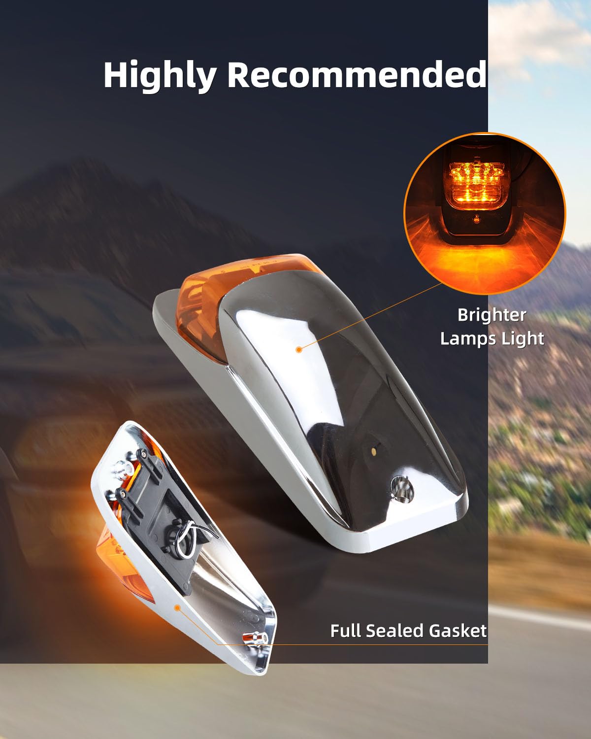 Signal Amber Car & Truck Side Marker Light Assemblies 5-Piece LED Cab Roof Marker Lights - Amber, Chrome, For Peterbilt, Kenworth, Trucks Heavy Truck Lights - Foto 5