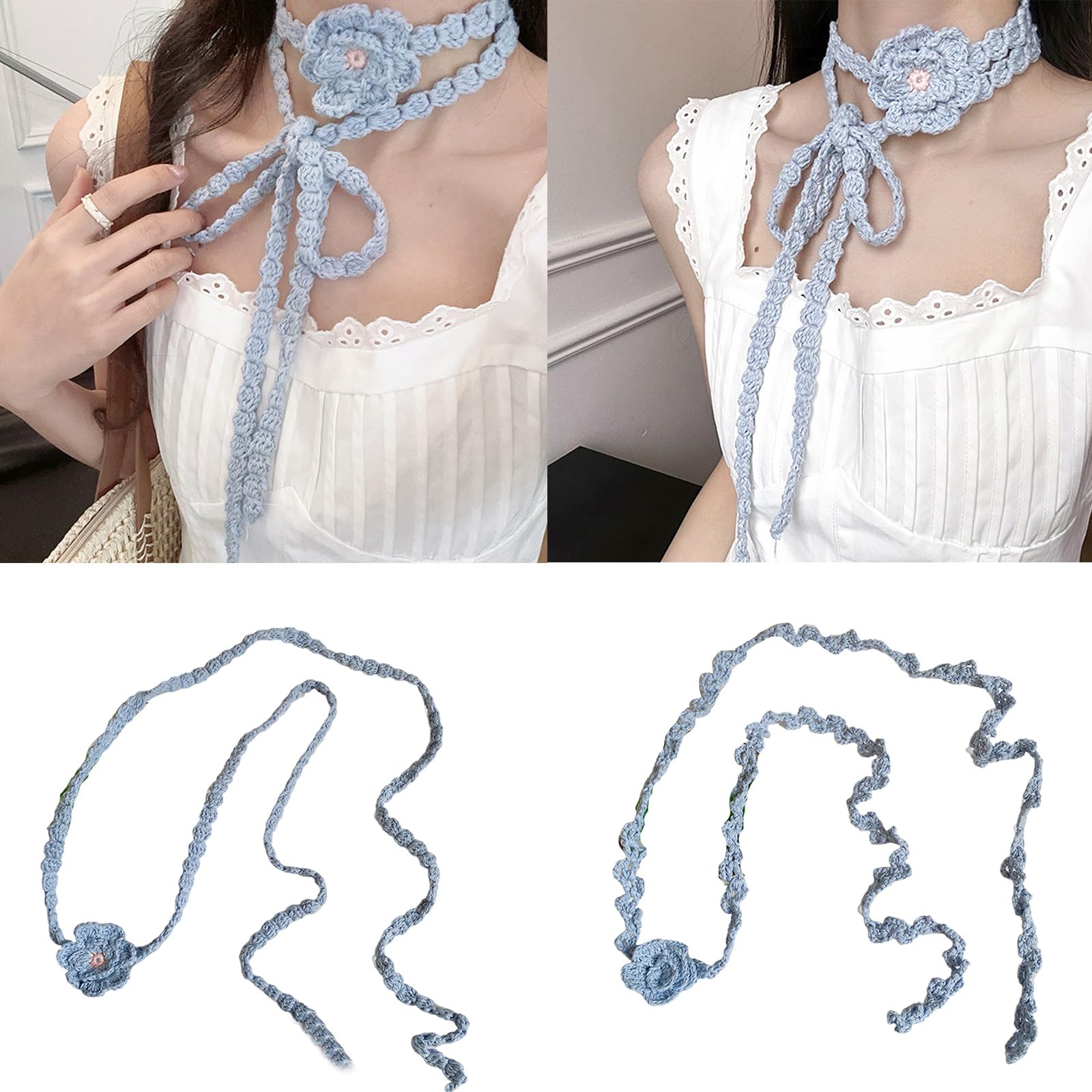手作り編み込みチョーカー青白金 Amazon.co.jp: Rdxanc フラワーチョーカー スカーフ 女性用 チェーン
