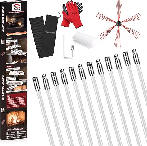 Miniatura 1 de Kit de limpieza de chimenea de 39 pies, limpiador ergonómico de chimenea, sistema de limpieza de chimenea giratorio impulsado por taladro, cepillo