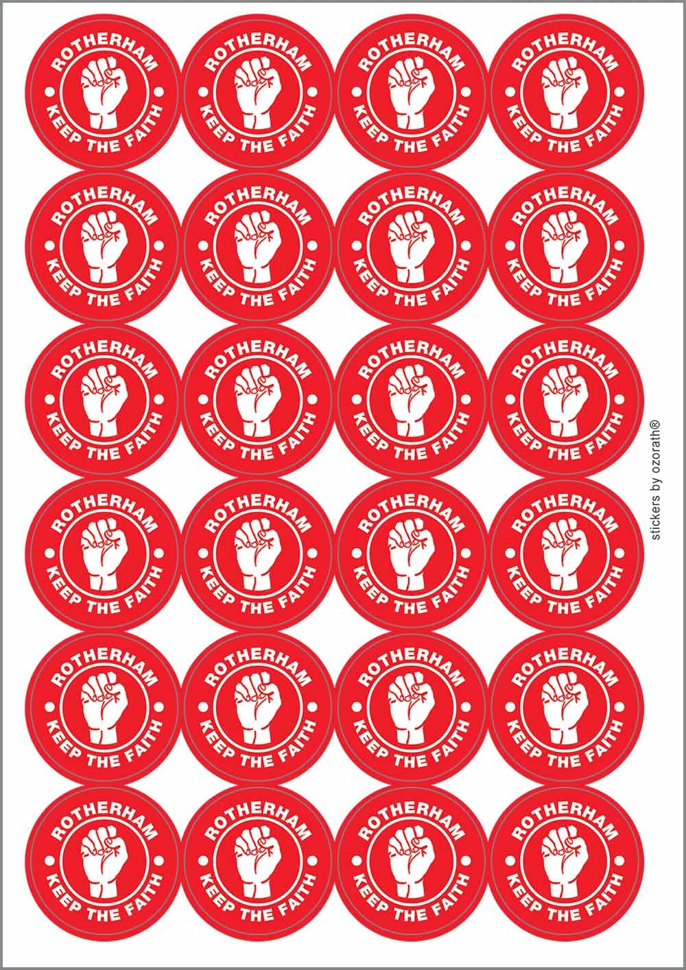 Rotherham Keep The Faith Northern Soul Circular Matt Paper Stickers A4 Sheet of 24 (Each Sticker is 45mm diameter)