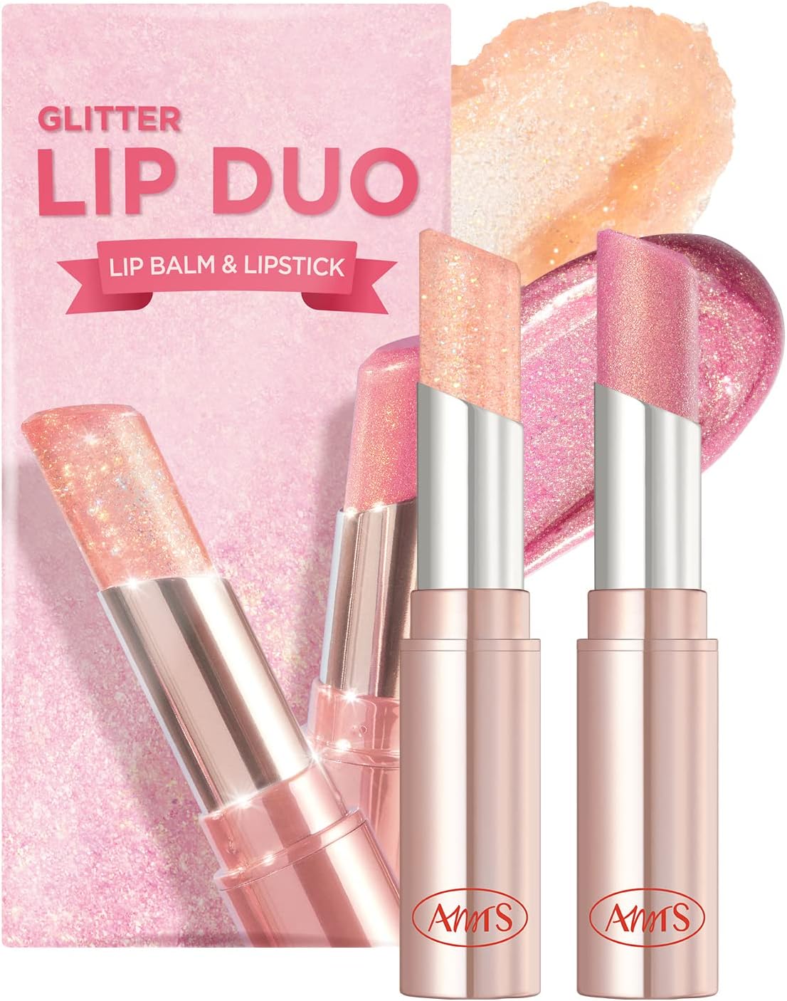 AMTS Tinted Lip Balm Duo - Aurora Lights & Crystal Lights | Hydrating Glitter Lipstick | Pearl Shimmering Daily Lip Makeup for dry, cracked, chapped lips | korean beauty Moisture Lip Tint