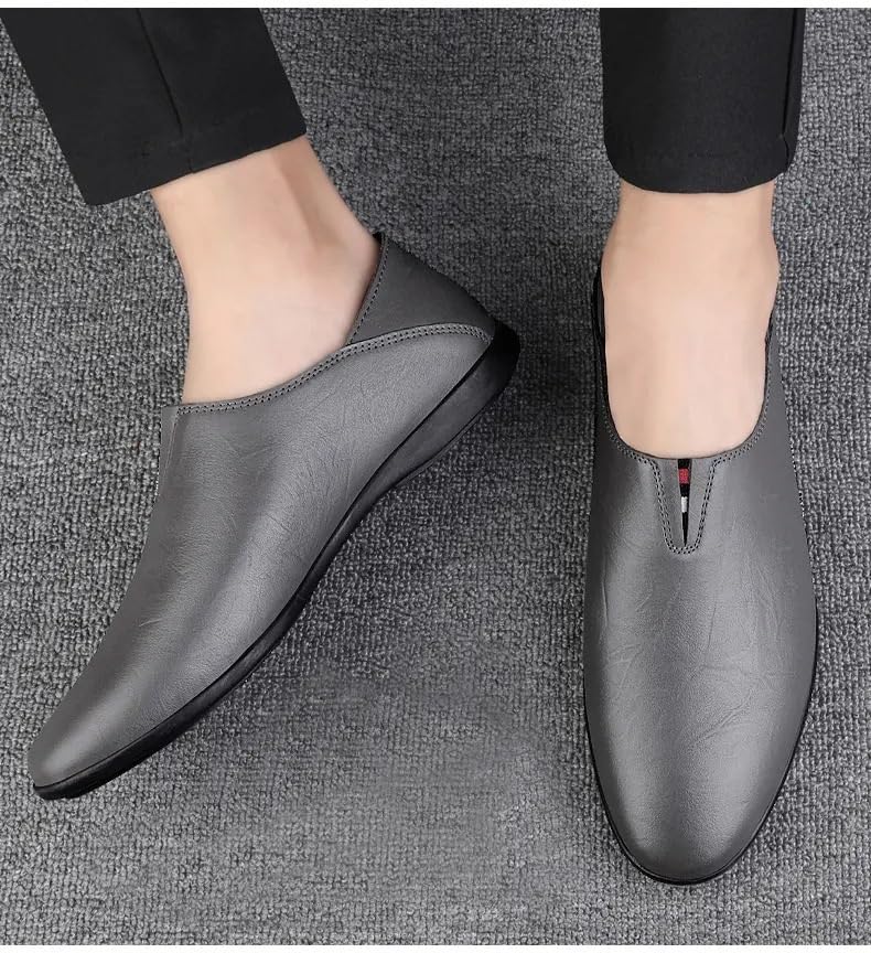 Men's Loafers Shoes Round Toe Solid Color Vegan Leather Loafers Slip Resistant Comfortable Flat Heel Walking Slip-ons3