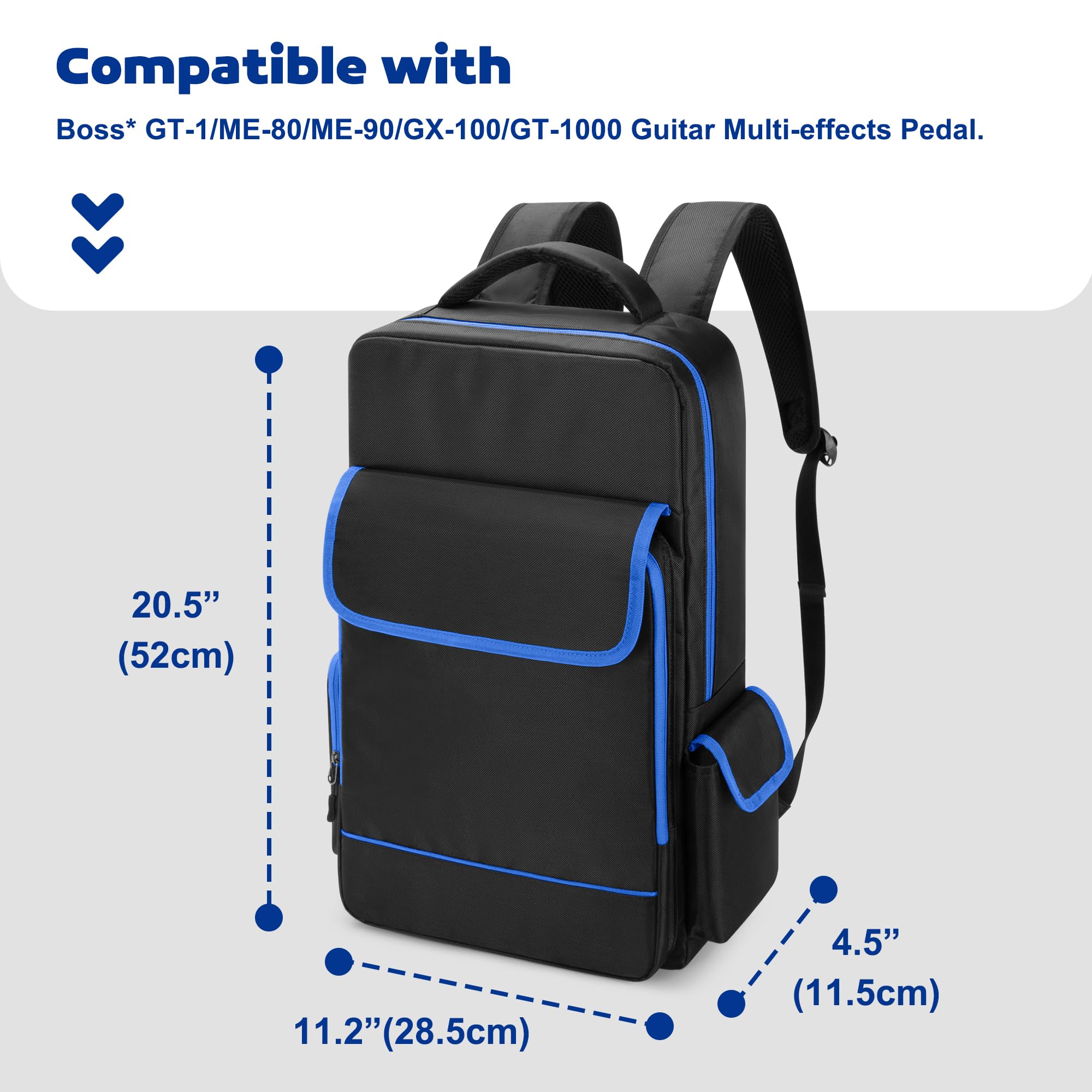 Rexmica Mochila para Guardar Pedalera de Guitarra, Compatible con los Multiefectos Boss GT-1/ME-80/ME-90/GX-100/GT-1000, Bolsa de Pedalboard con Compartimentos para Portátil, Cables u Otros Accesorios