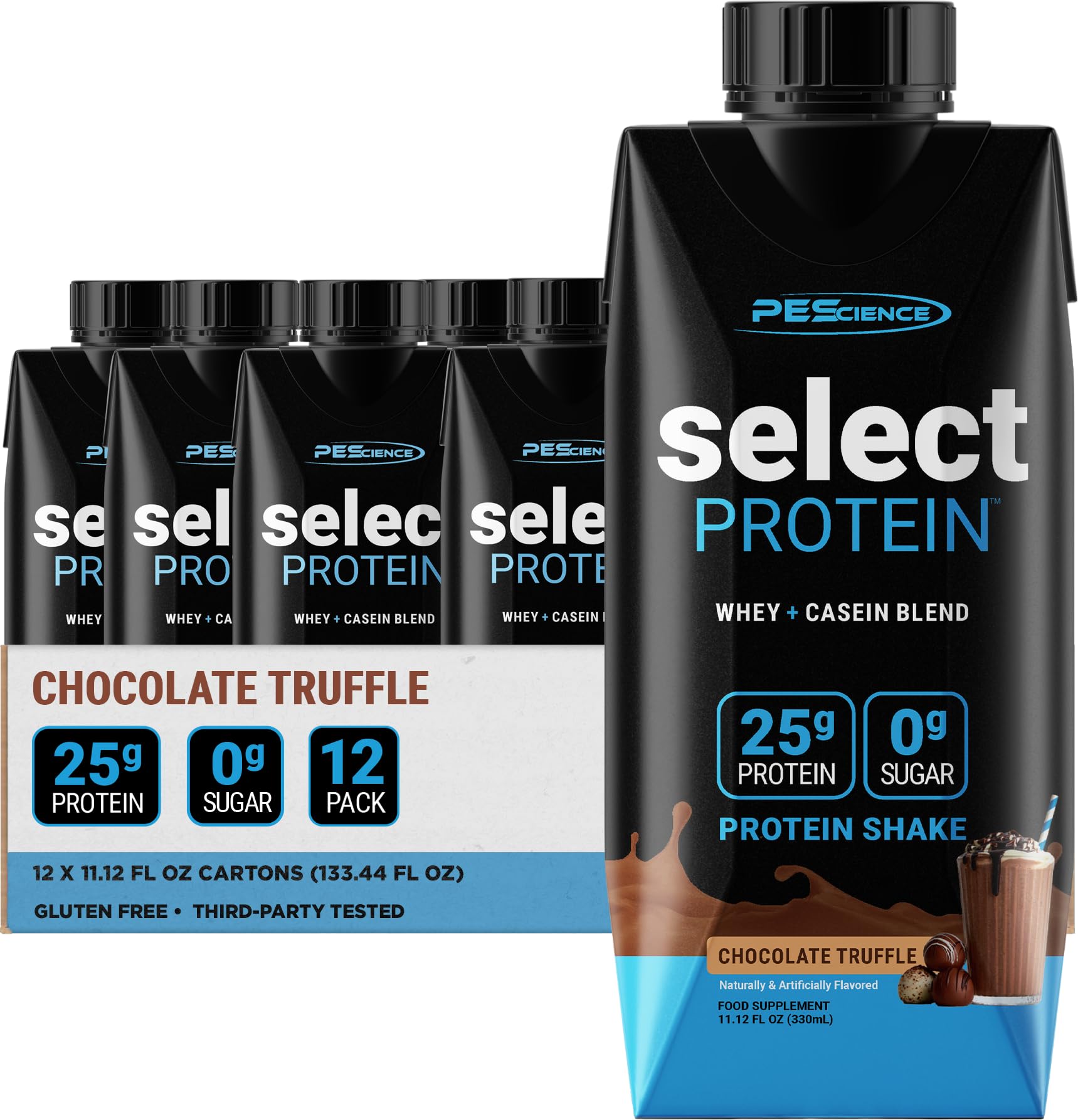 PEScience Shake Proteico Pronto para Beber com Whey, Caseína e Isolado de Proteína do Leite 25 g, 12 garrafas