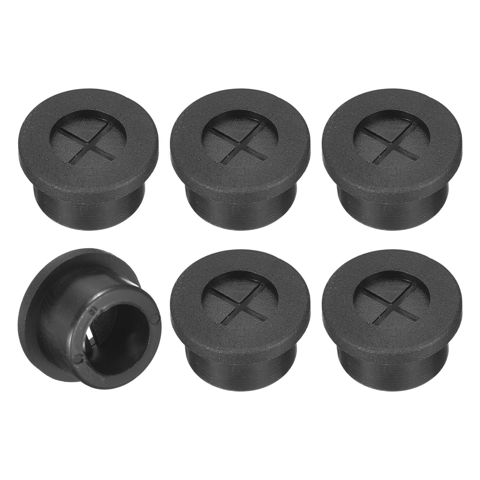 Unifizz 6 Pcs Rubber Cable Grommets, 5/8 Inch Desk Wire Pass-Through Plugs, Soft HP Rubber Hole Covers for Office Worktops, Computer Cables and Cord Management – Black