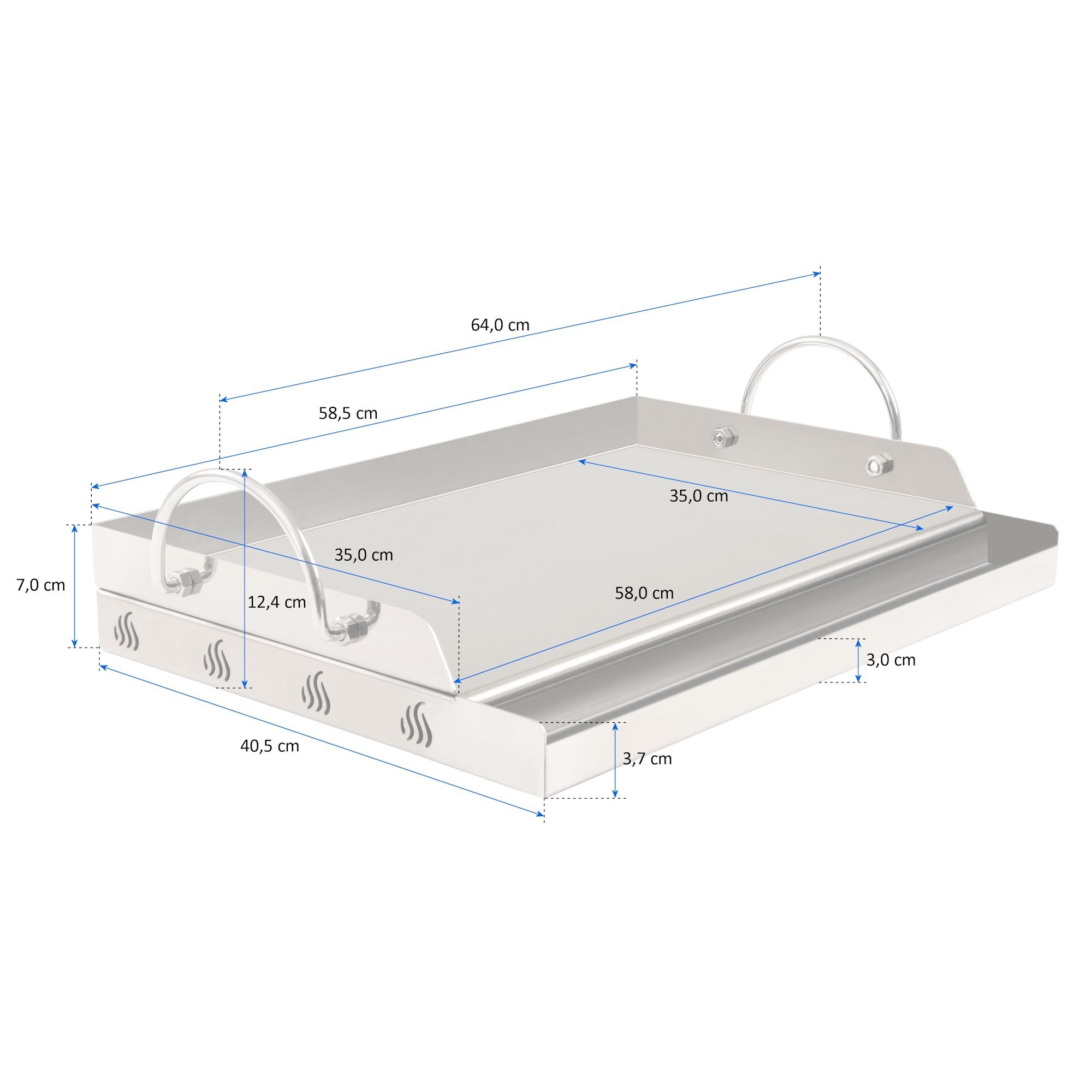 BBQ-Toro Plancha Rectangular en Acero Inoxidable para Parrilla | 64 x 40,5 cm | Adecuada para Weber Grill | Placa Universal | Barcaboa de Gas y Carbón