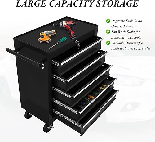 Miniatura 3 de Cofre de herramientas, 5 cajones, carrito de herramientas multifuncional con ruedas, carrito de herramientas con ruedas de metal, almacenamiento