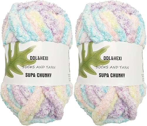 DDL&HEXI 2 madejas de hilo grueso de chenilla, kit de fabricación de mantas, hilo para tejer jumbo, 2 x 8 onzas, 7.97 oz por bolsa (211)