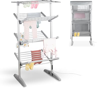 Minky SureDRI 4 Tier Heated Clothes Airer with Cover, 23m Drying Space and 20Kg Capacity, Electric Foldable Drying Rack, Fast Drying & Portable Electric Clothes Dryer
