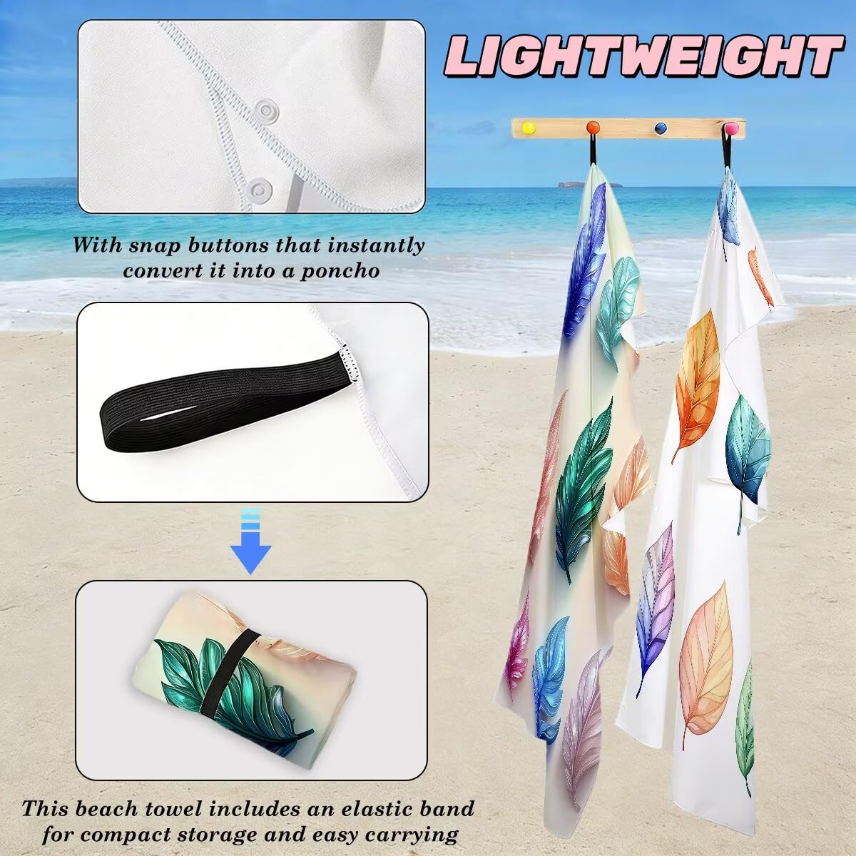 Juego de 2 Toalla Playa Grande 100x220 cm, Secado Rapido Toalla Microfibra Gimnasio, Antiarena Toallas de Playa Hoja, Grande Ligera Compacta Toallas Microfibra Mujer Hombre para Viaje Piscina -5078