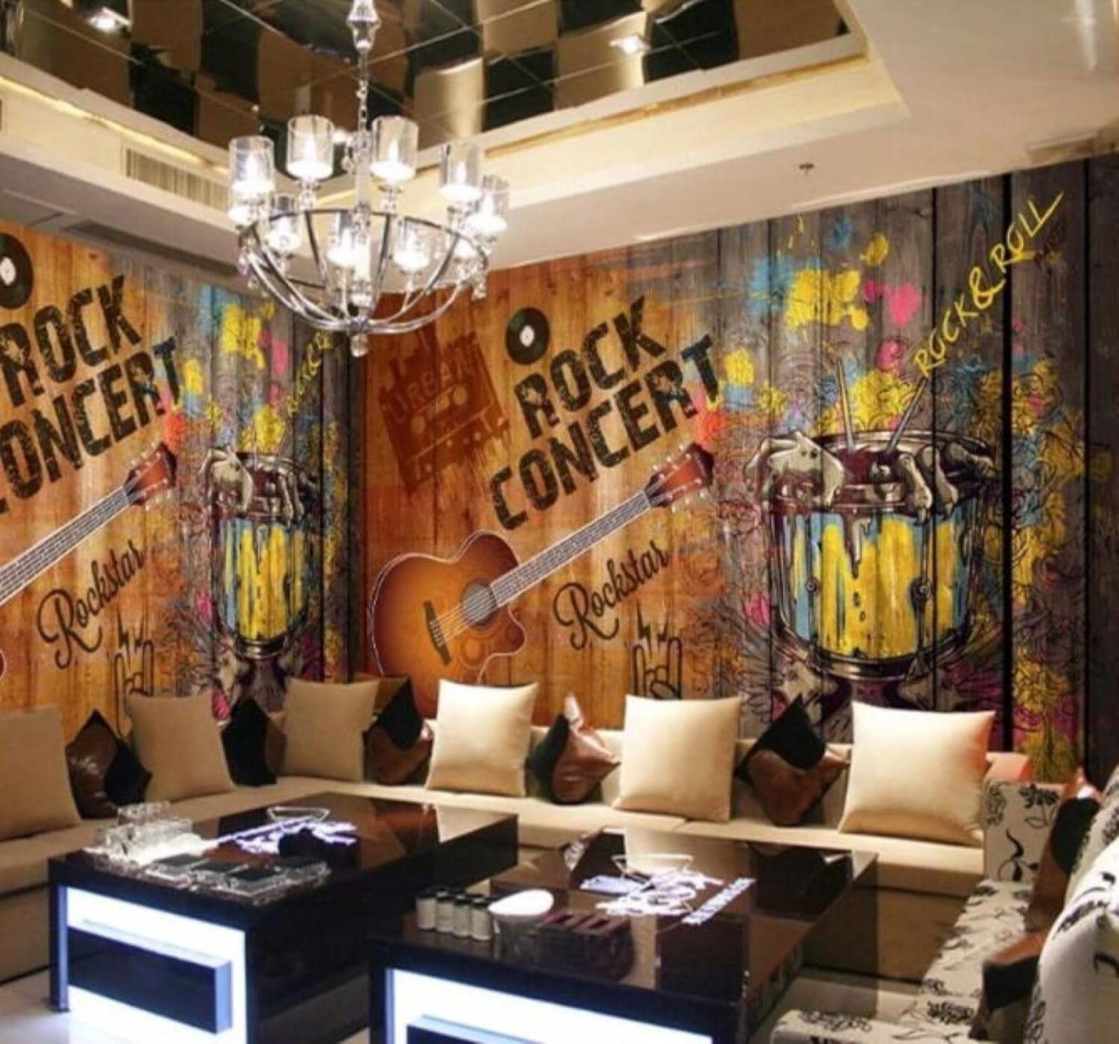 XLMING Abstract Graffiti Guitar Rock Music Bar 3D Wallpaper Luxury Silk Study Dining Feature Sofa Grey Bedroom Living Room Tv Decorative Wall-150cm×105cm