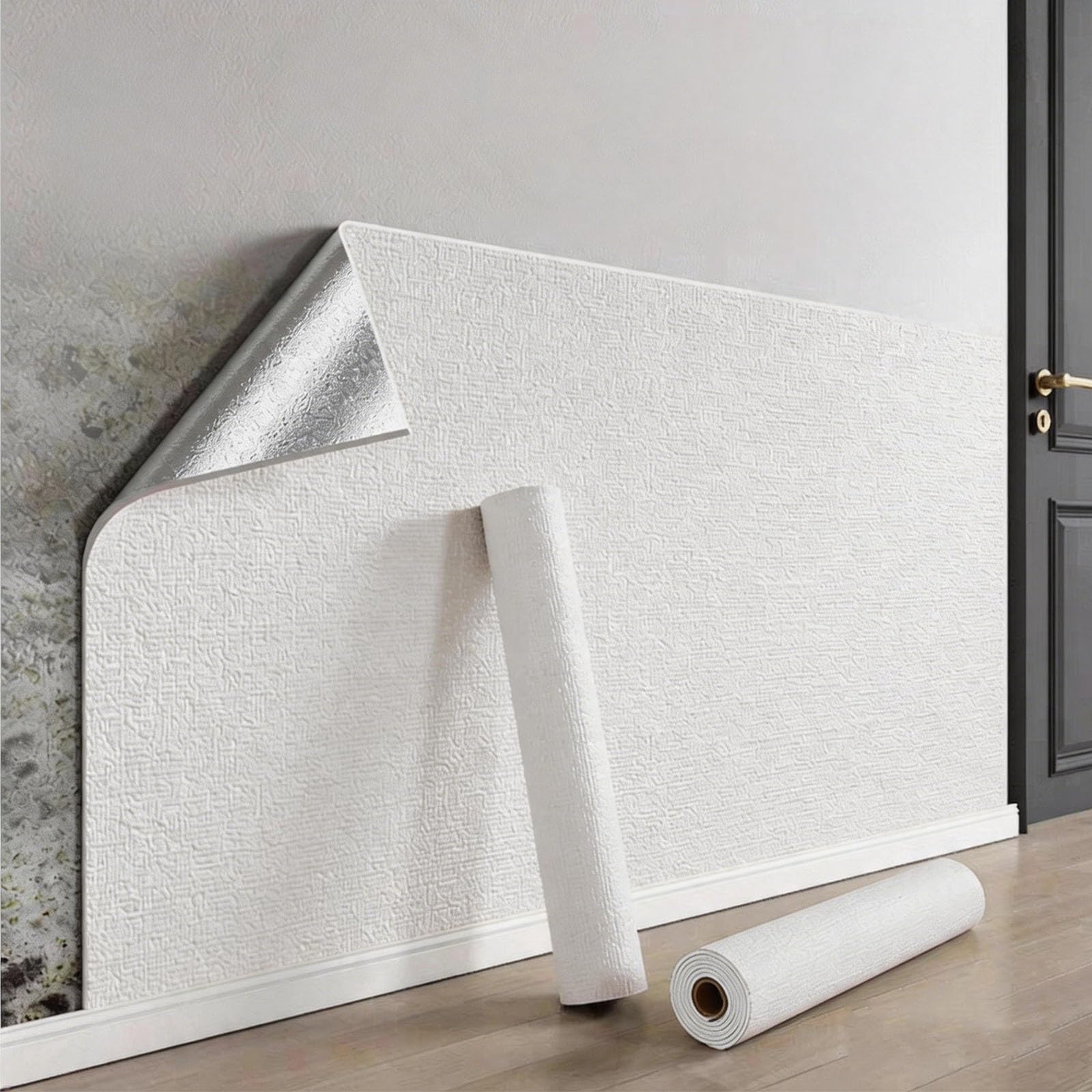 Bvcl White Self Adhesive Thermal Wallpaper, 5Mm Thick Textured Peel And Stick, Waterproof Damp Proof, Thermal Insulating Wall Covering For Bad Cold Walls(,50Cmx30m)