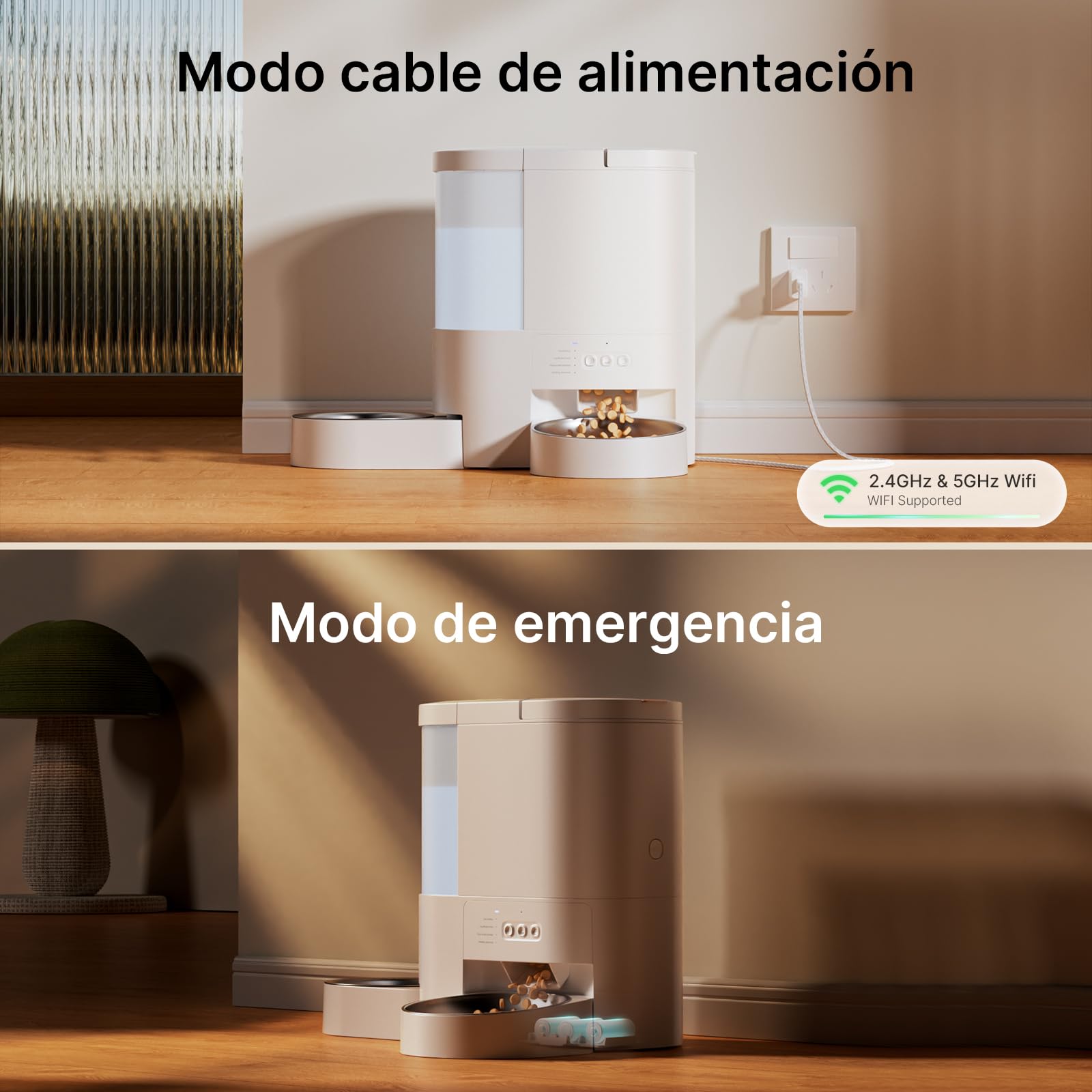 Comedero Automático y para Agua Gatos 2 en 1, WiFi 5G App, 4L Comida y 3L Agua, Grabación de Voz, 10 Comidas Programables, 1-15 Porciones, Dispensador Automático para Gatos y Perros Pequeños