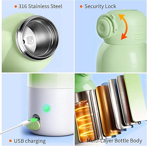 Miniatura 6 de Calentador de botellas portátil, gran capacidad de 12 onzas con dos modos de calentamiento para leche materna y agua, control inteligente de