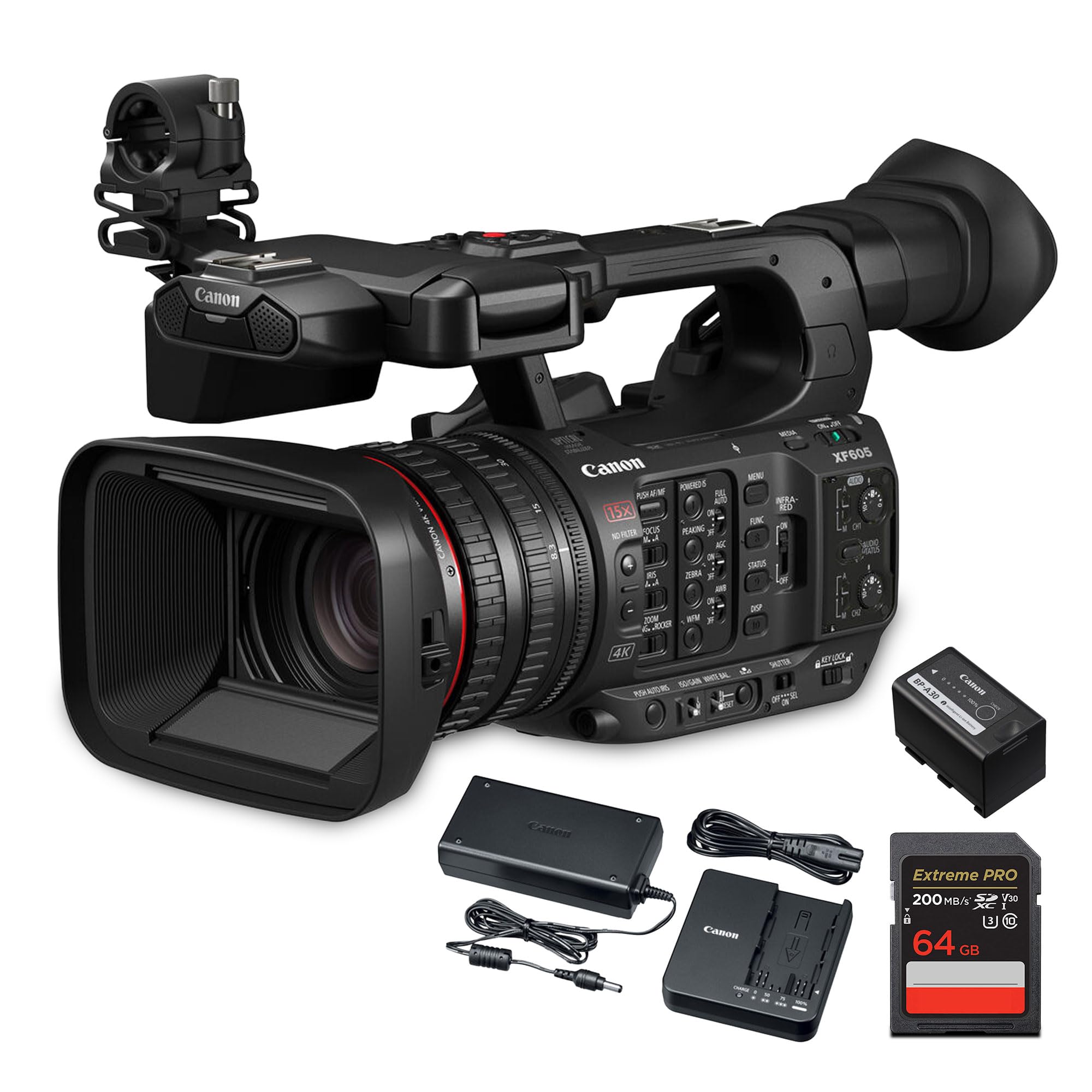 Canon XF605 UHD 4K HDR Pro Camcorder – 1" CMOS Sensor, 15x Optical Zoom, Dual Pixel AF, Wi-Fi, Broadcast & Event Professional Video Camera (5076C002)