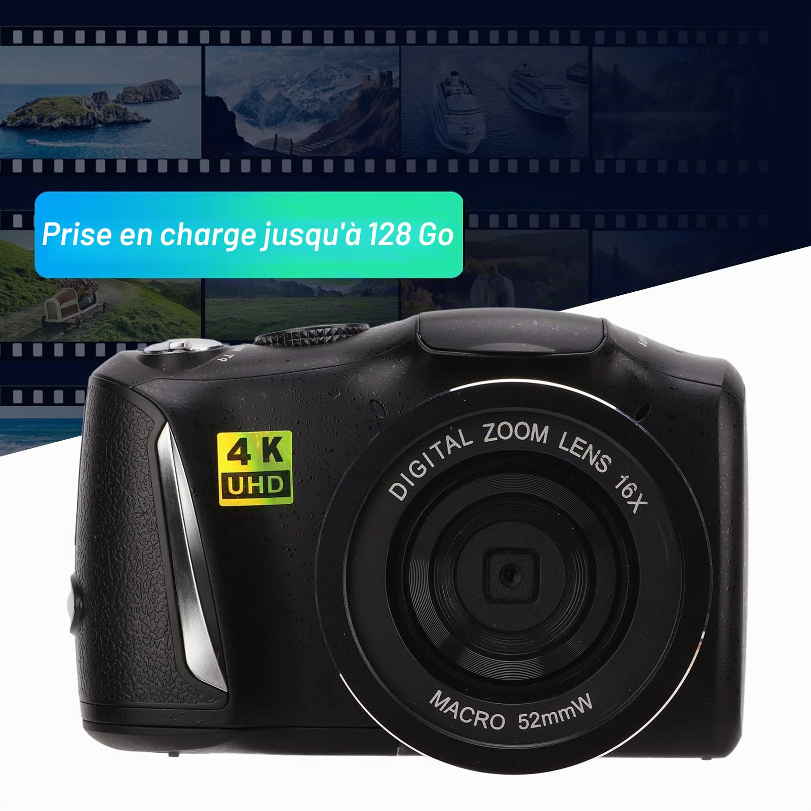 Appareil Photo Numérique 4K, Caméra Vidéo Ultra HD 48MP, Zoom Numérique 16X, écran LCD IPS 3,2 Pouces, Caméscope Vlogging avec Port Micro Externe 3,5 Mm, Port à Vis 1/4 Pouce, Port Fileté 52 Mm