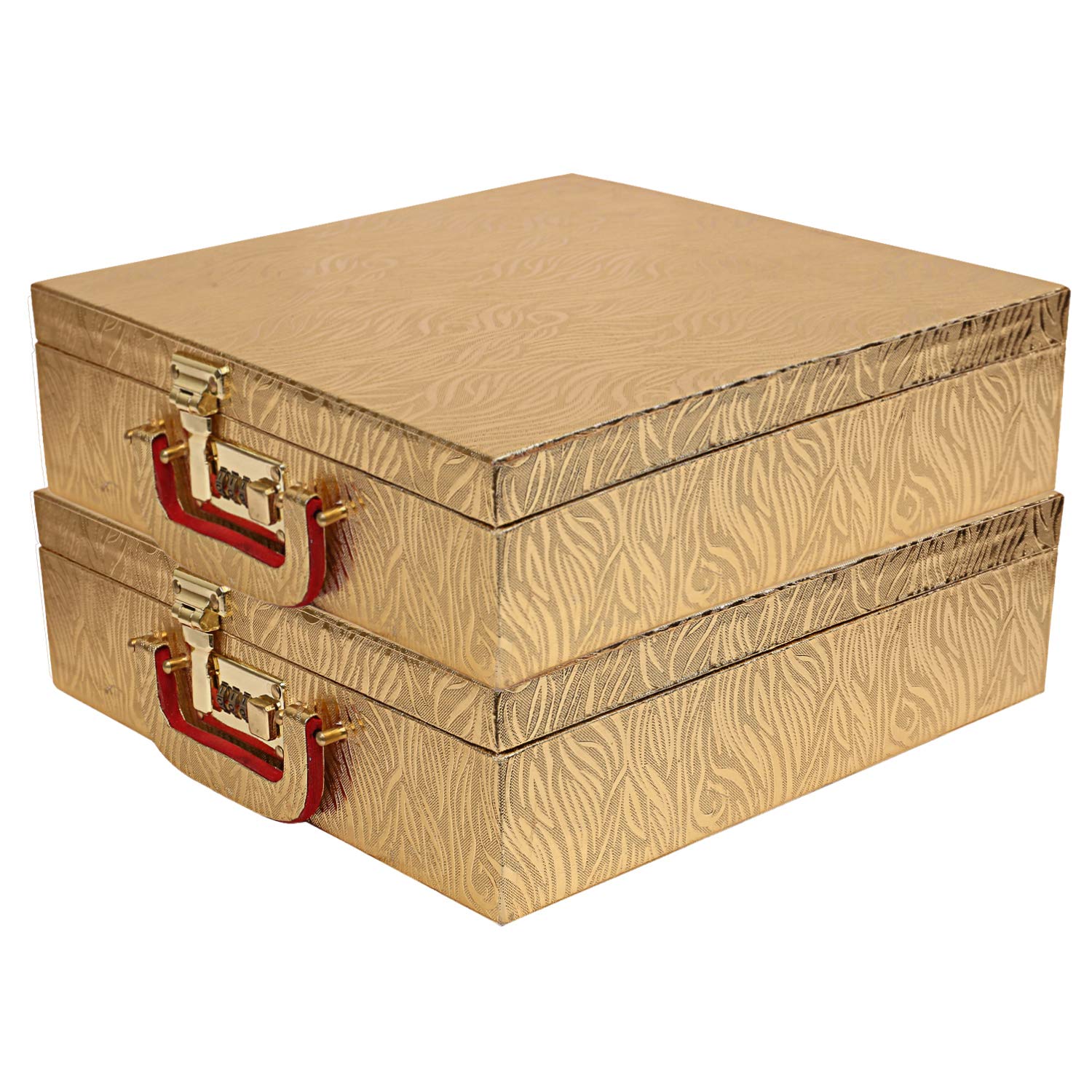 Kuber Industries Wooden 2 Pieces Four Rod Bangle Storage Box (Gold),CTKTLUG890