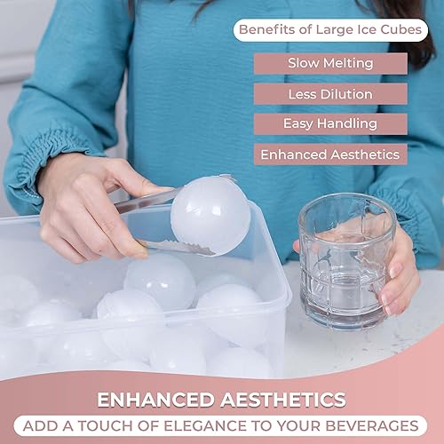 Miniatura 6 de Paquete de 2 bandejas de cubitos de hielo para whisky (2.5 pulgadas) (lengüeta + caja) (8 cavidades), bandeja de hielo grande con tapa, bandeja de
