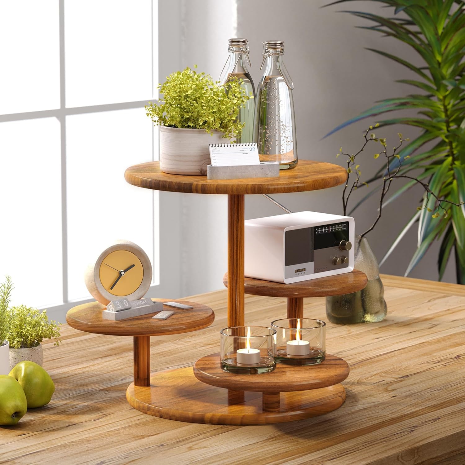 3 Tier Decorative Tray for Cake Pastry,Snacks,Serving Tray Christmas Decor Things for Mango Wood Round Shape Tray Used for Dining Table & Kitchen & Living Room Decor Tray (4 Tier Brown)