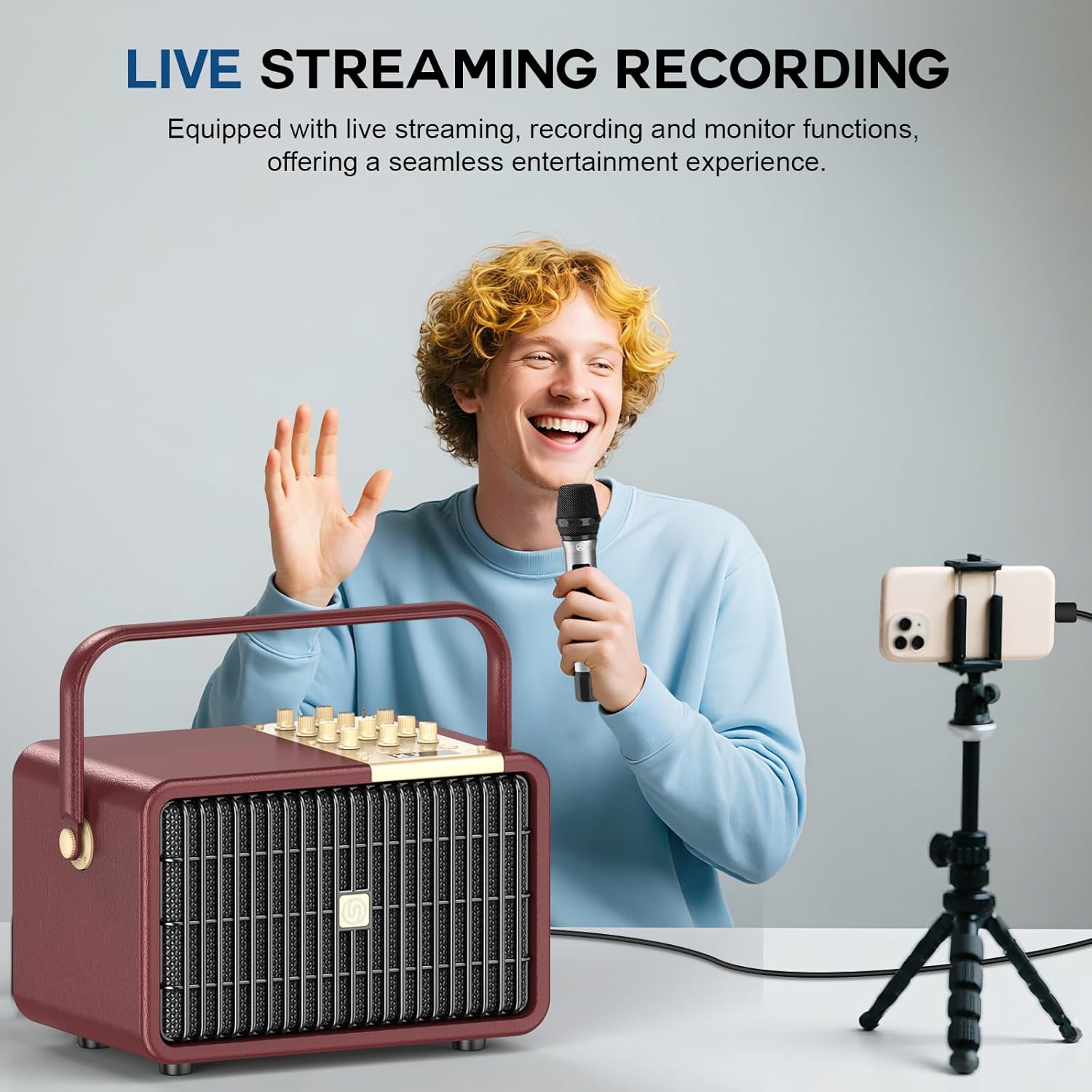 320W Peak Power Karaoke Machine with Rich Deep Bass for Adults Portable Bluetooth Singing PA Speaker System Bass/Treble Adjustment with 2 UHF Wireless Microphones for Home Party Wedding Outdoor - Image 7