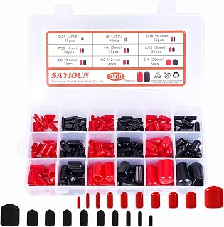 300pcs Black and Red Vinyl End Caps Rubber End Caps Assortment Kit，Flexible Bolt Screw Thread Protector Safety Cover in 10 Sizes from 5/64 to 3/4